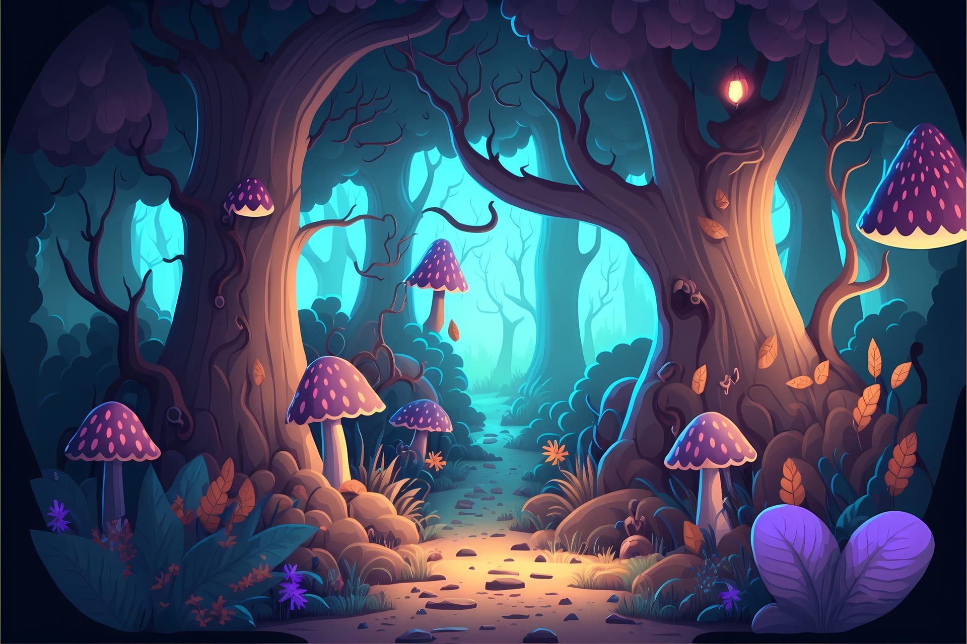 Background mystical forest illustration cartoon style landscape endless nature background