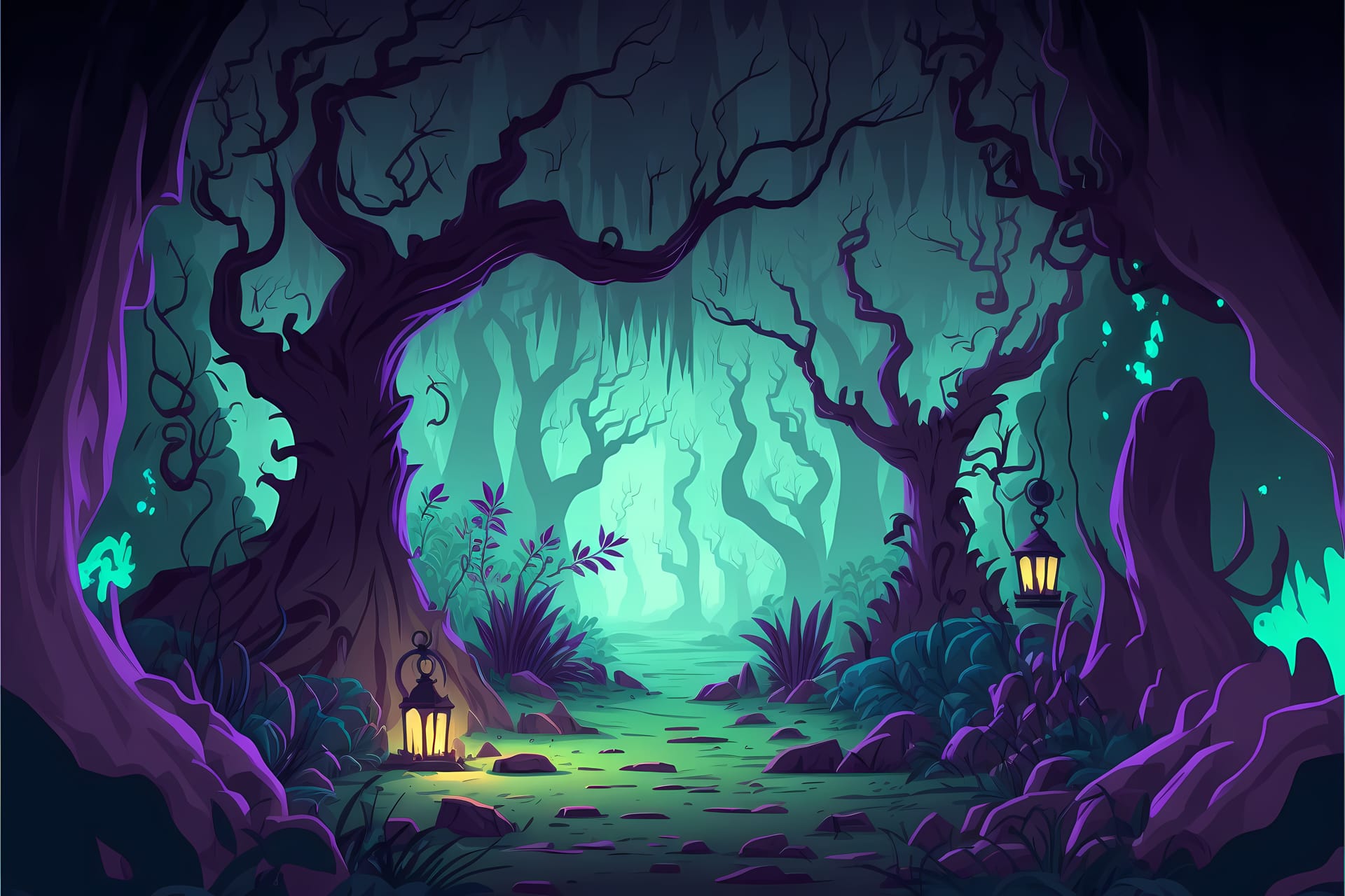 Forest illustration cartoon style landscape endless nature background fine image