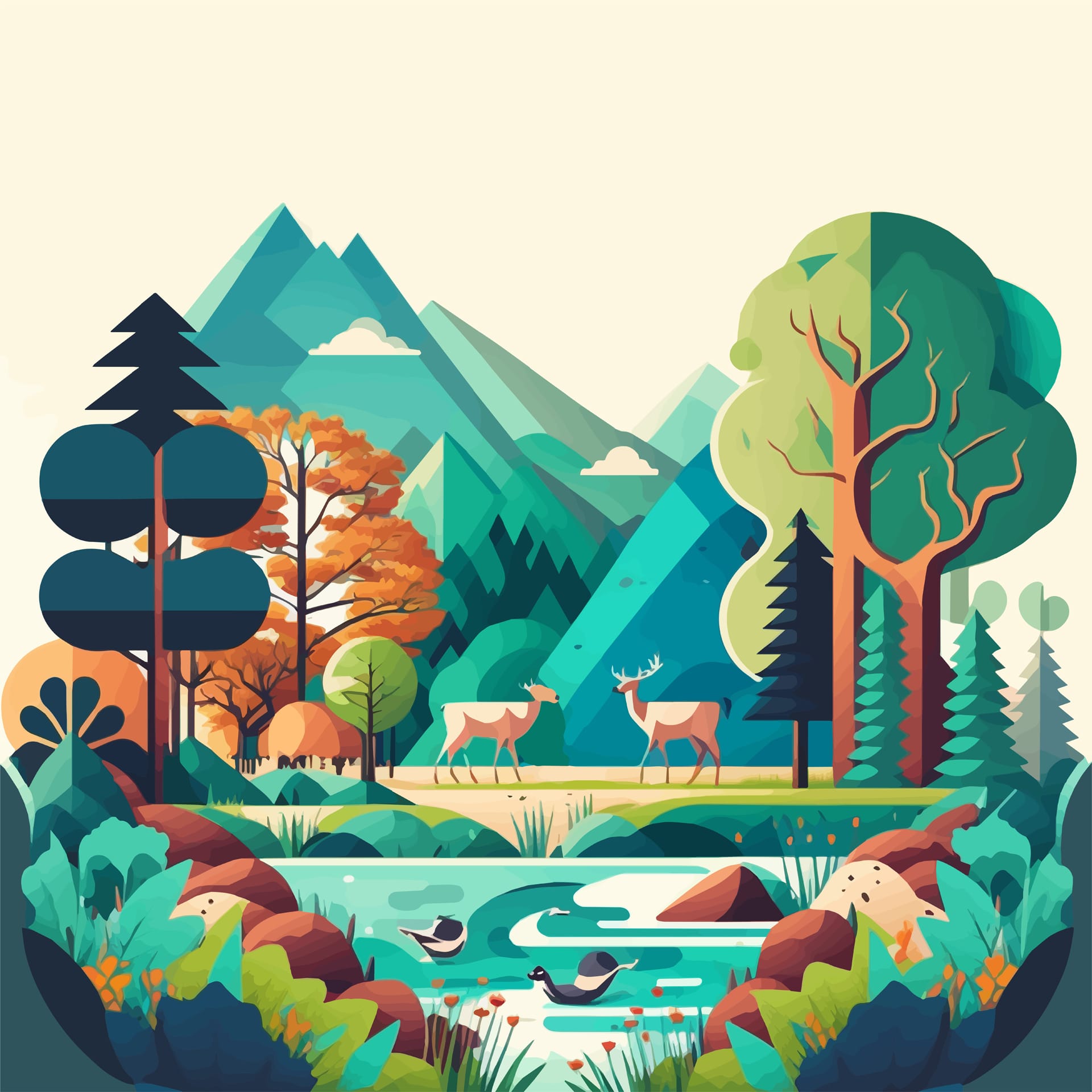 Nature mountain forest jungle landscape background flat color fine image