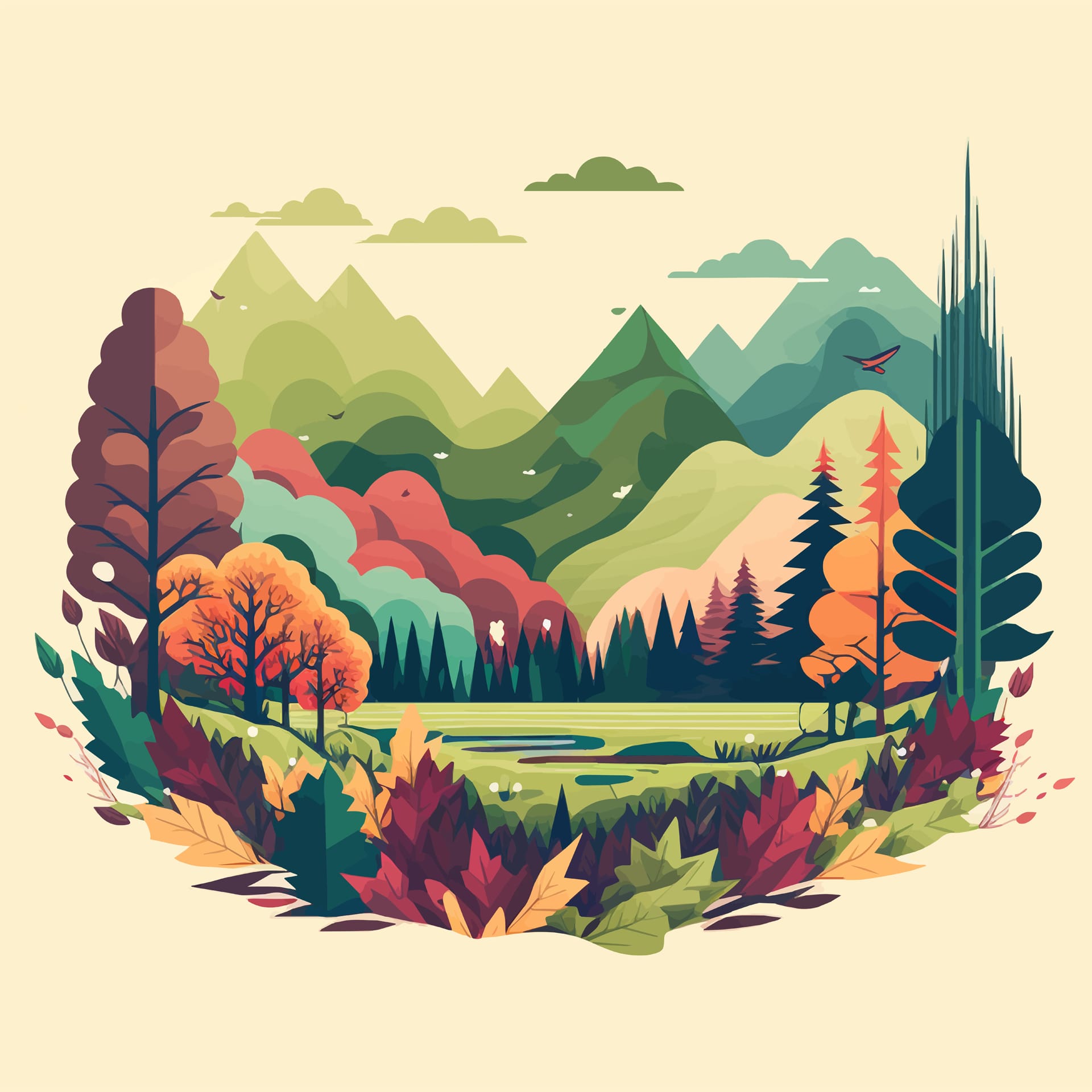 Nature mountain forest jungle landscape background flat color fine picture