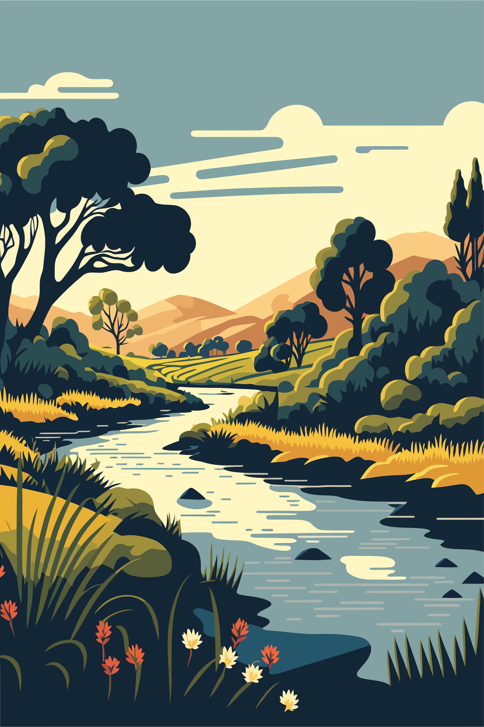 River flow with forrest mountain background view landscape nice image