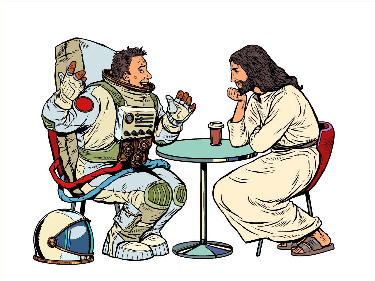 Jesus christ is talking male astronaut christianity religion preaching transparent background png
