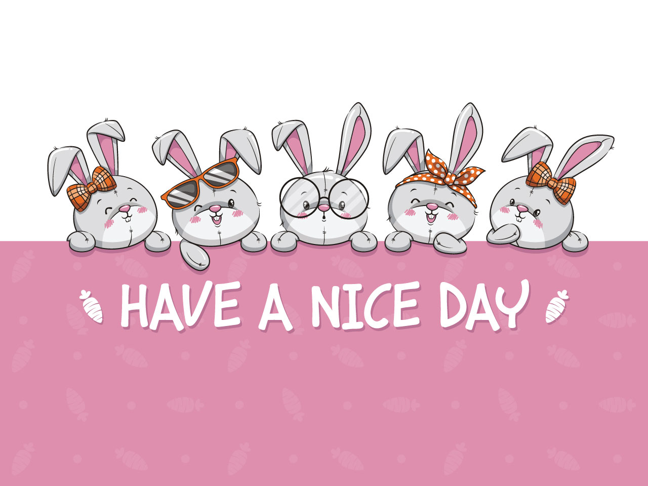 Cute adorable bunny funny rabbit heads set banner design have nice day hand drawing sketch