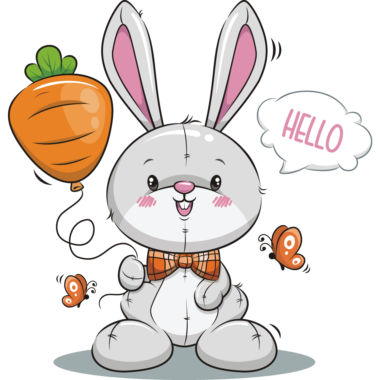 Cute bunny with carrot balloon rabbit cartoon illustration transparent background image
