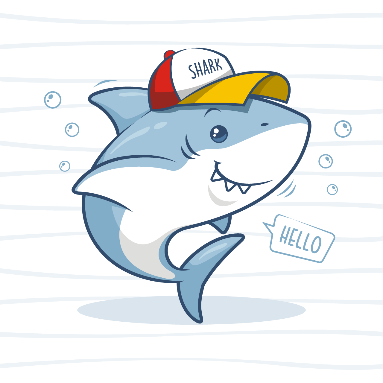 Cute shark wearing hat hello summer cartoon illustratio hand drawing sketchn