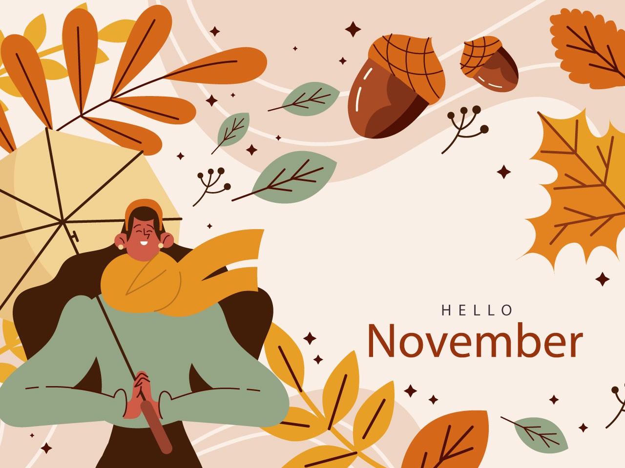 Flat hello november background autumn hand drawing sketch