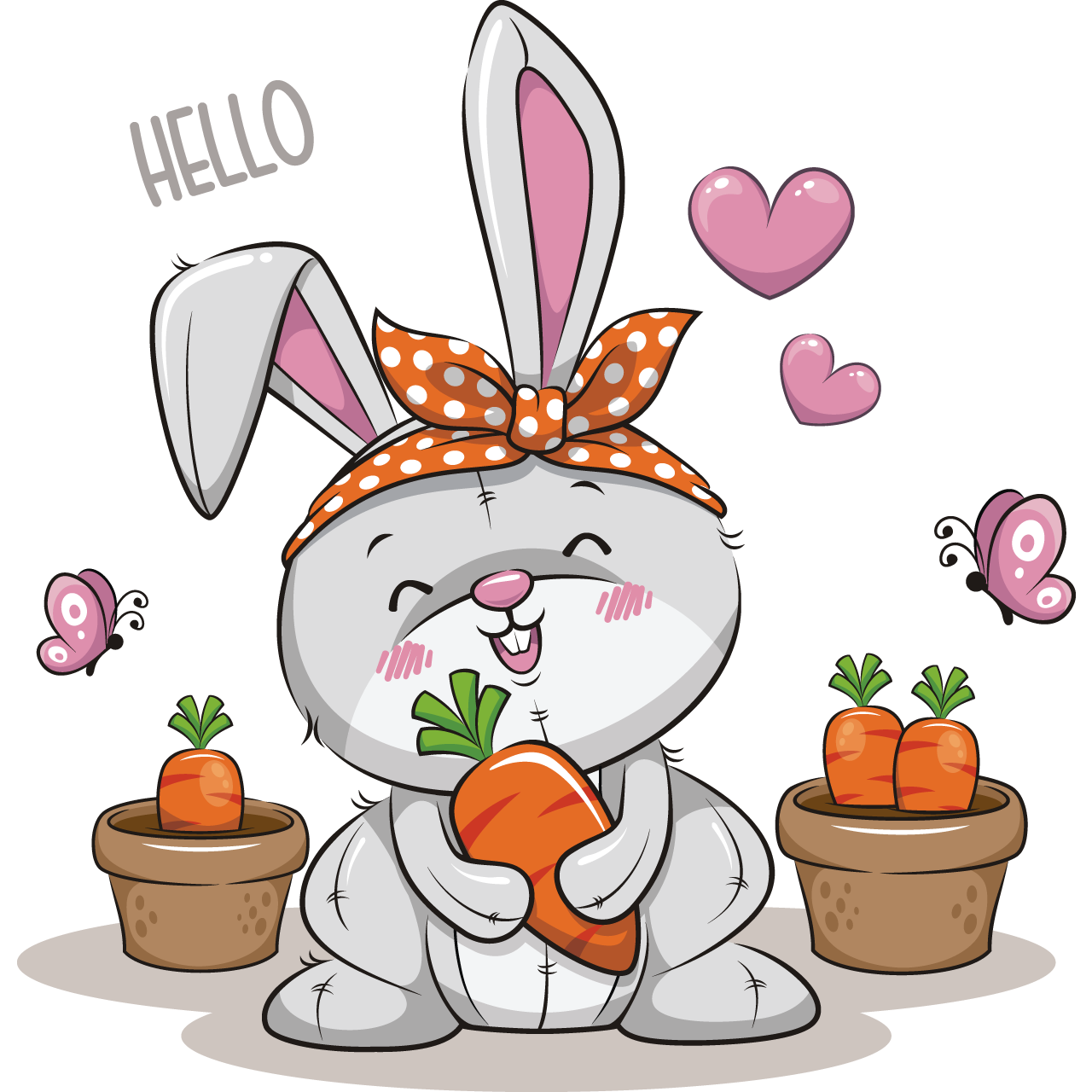 Funny bunny with carrot cute rabbit cartoon illustration hand drawing sketch