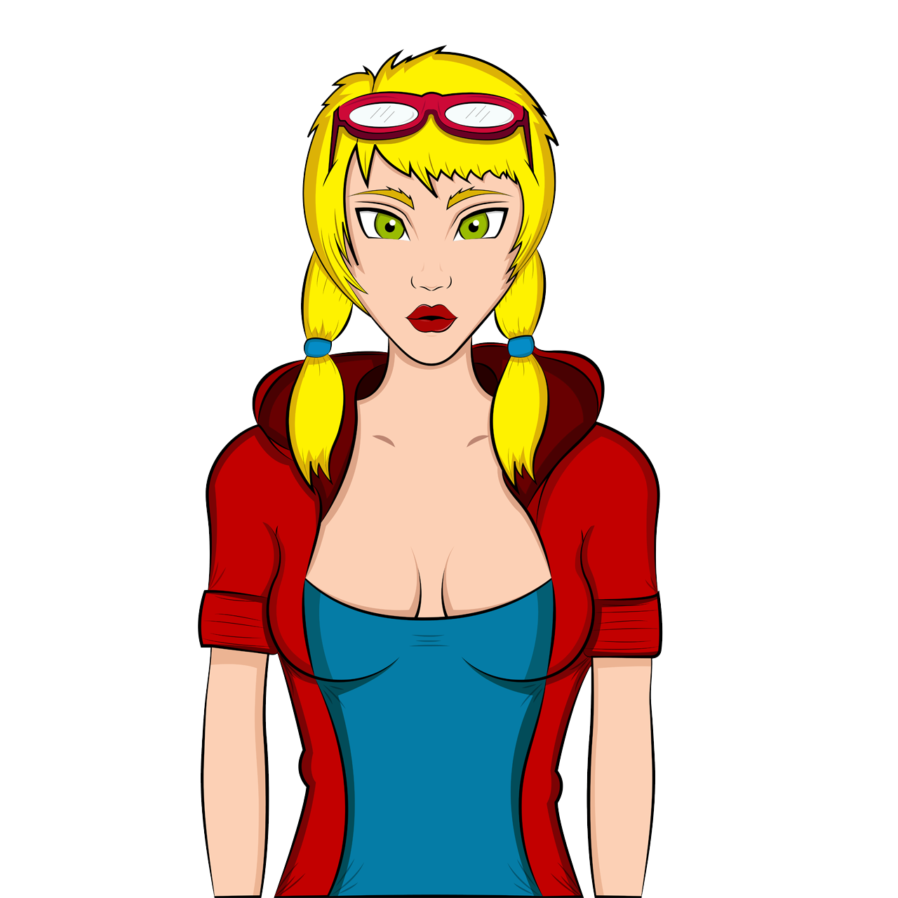 Blonde woman wearing sunglasses pigtails red hoodie clipart image
