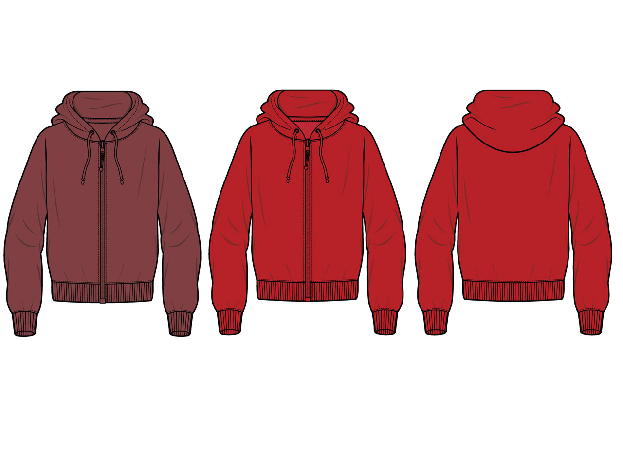 Contrast hoodie shirt design flat technical drawing cartoon illustration