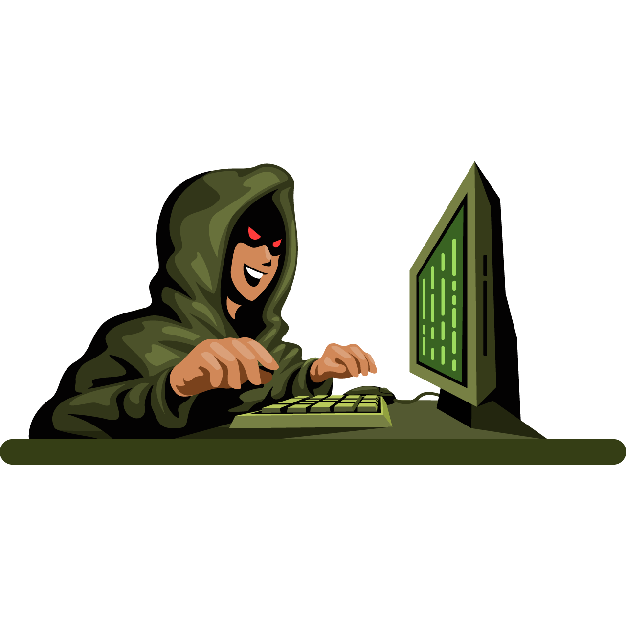 Hacker wear hoodie using computer character illustration transparent background image
