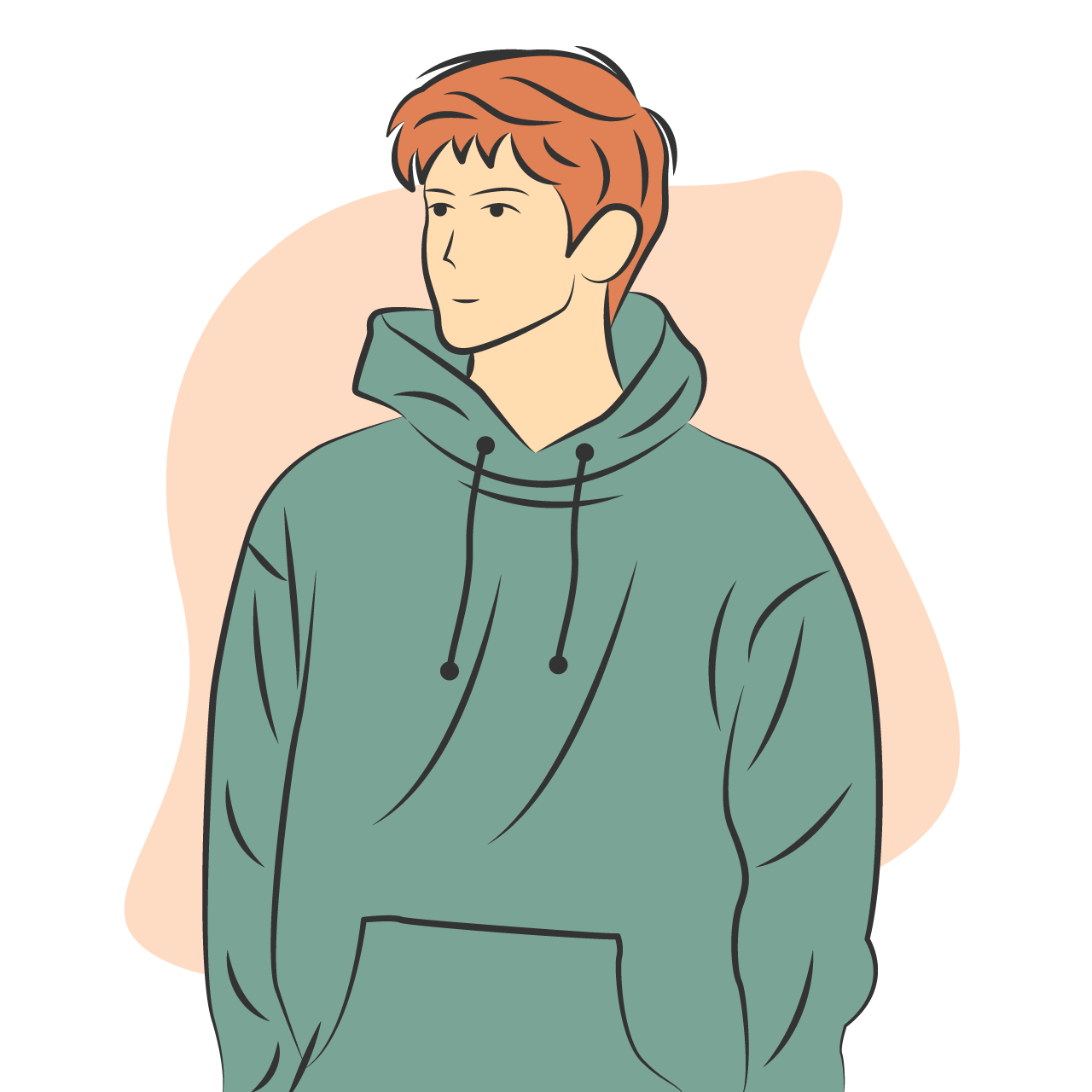 Handsome man character wearing hoodie flat cartoon style transparent background image