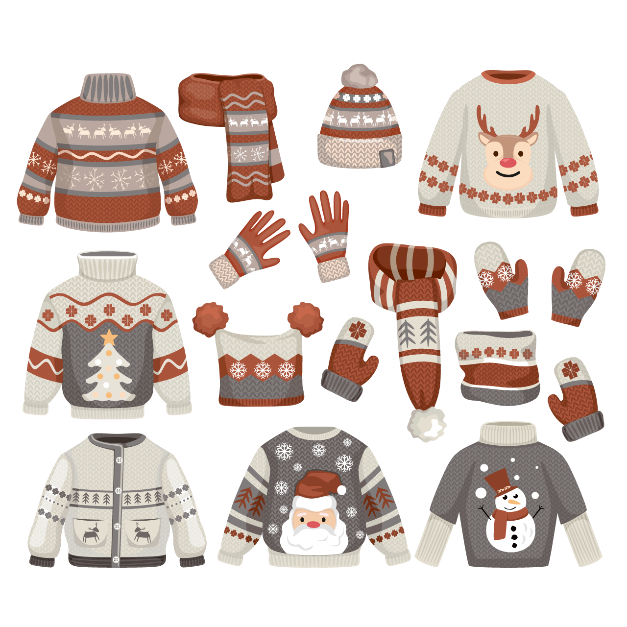 Hoodie clipart christmas sweaters icon set transparent background