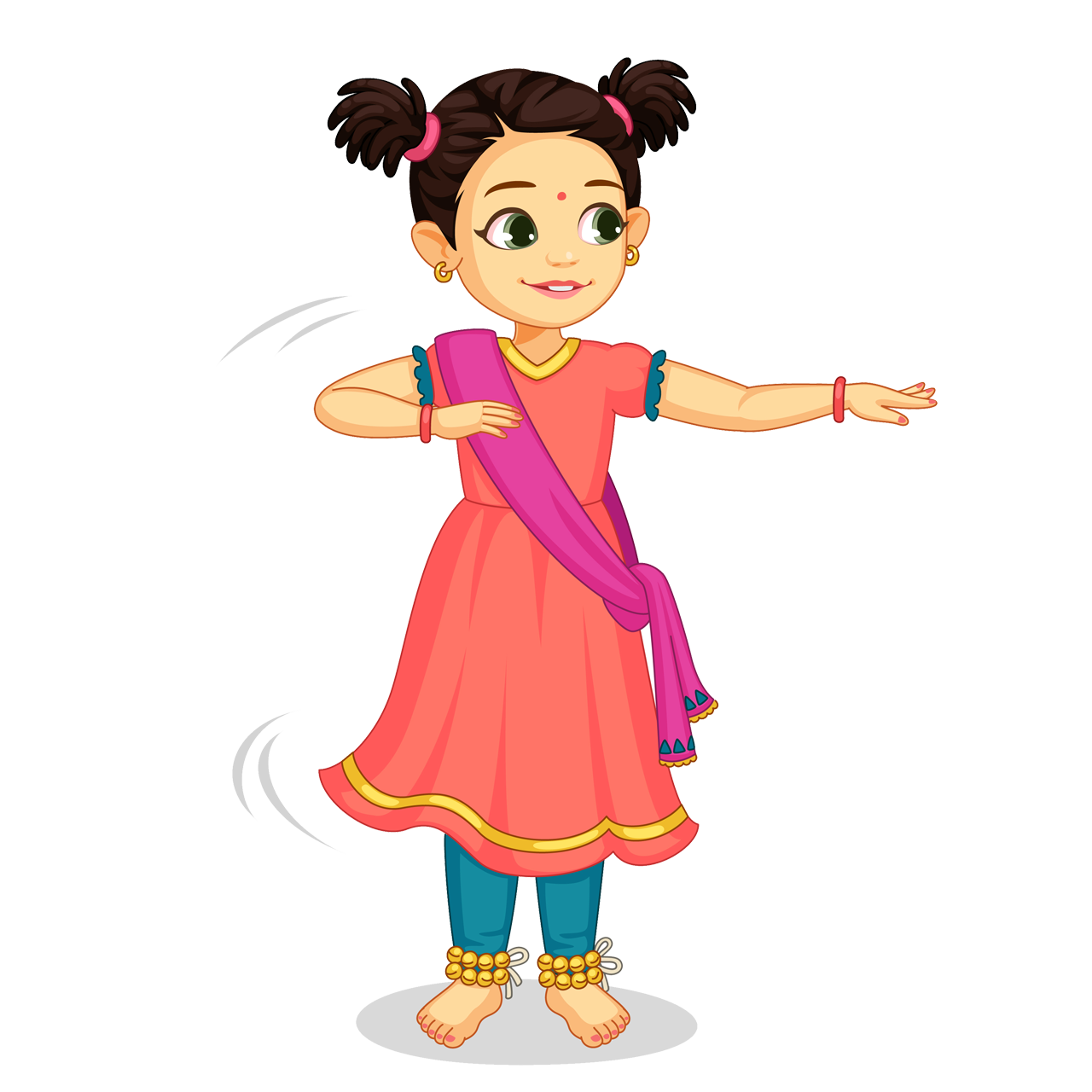 Beautiful cute little girl dancing indian classical dance hand drawing sketch