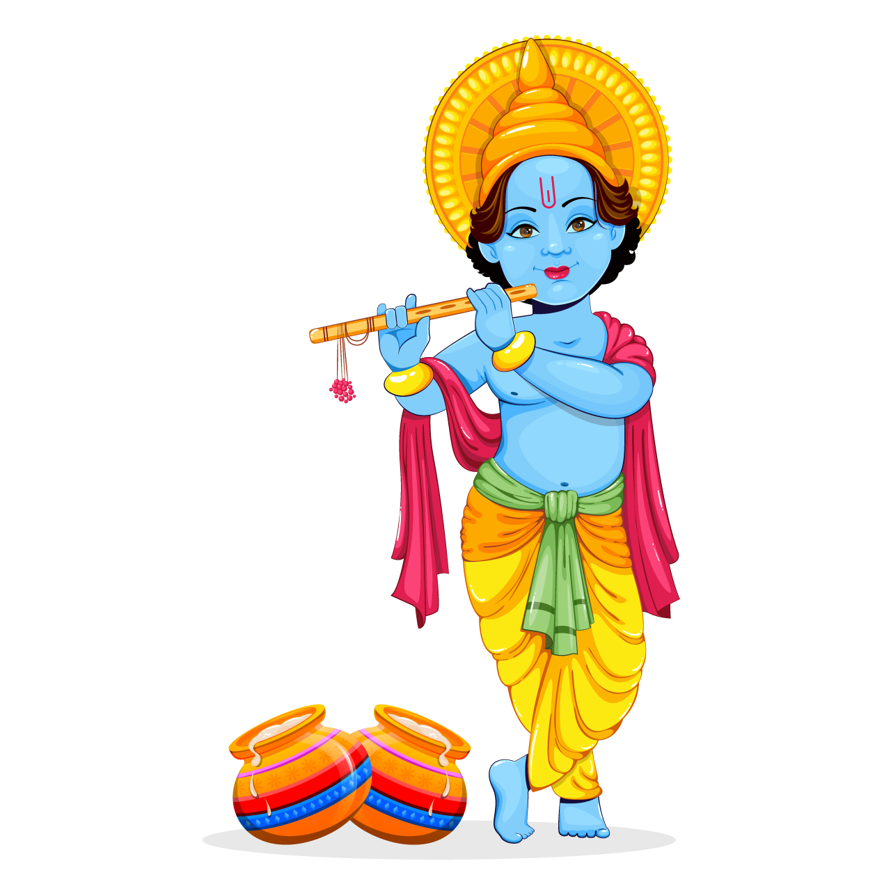 Happy krishna janmashtami paying flute cartoon illustration image