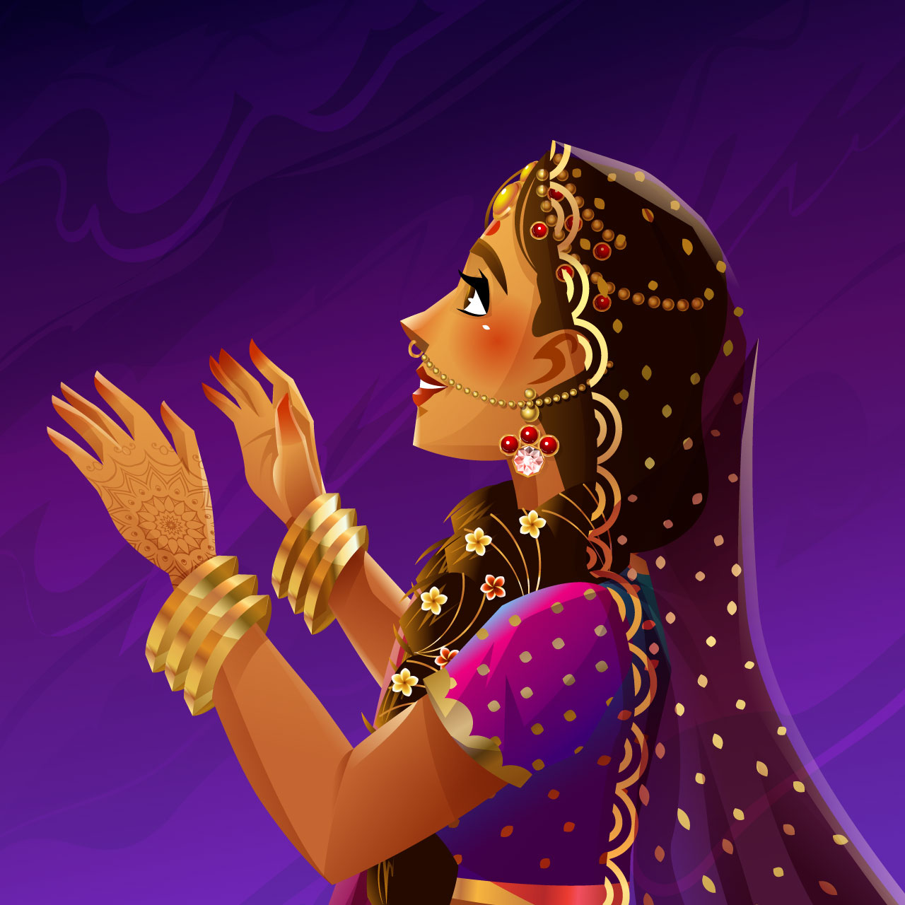 Indian bride celebrating diwali cartoon illustration image hand drawing sketch
