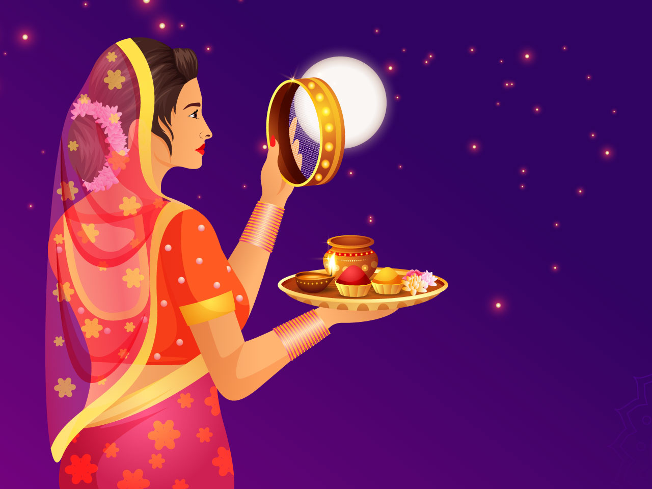 Indian clipart banner design happy karwa chauth cartoon style template hand drawing sketch