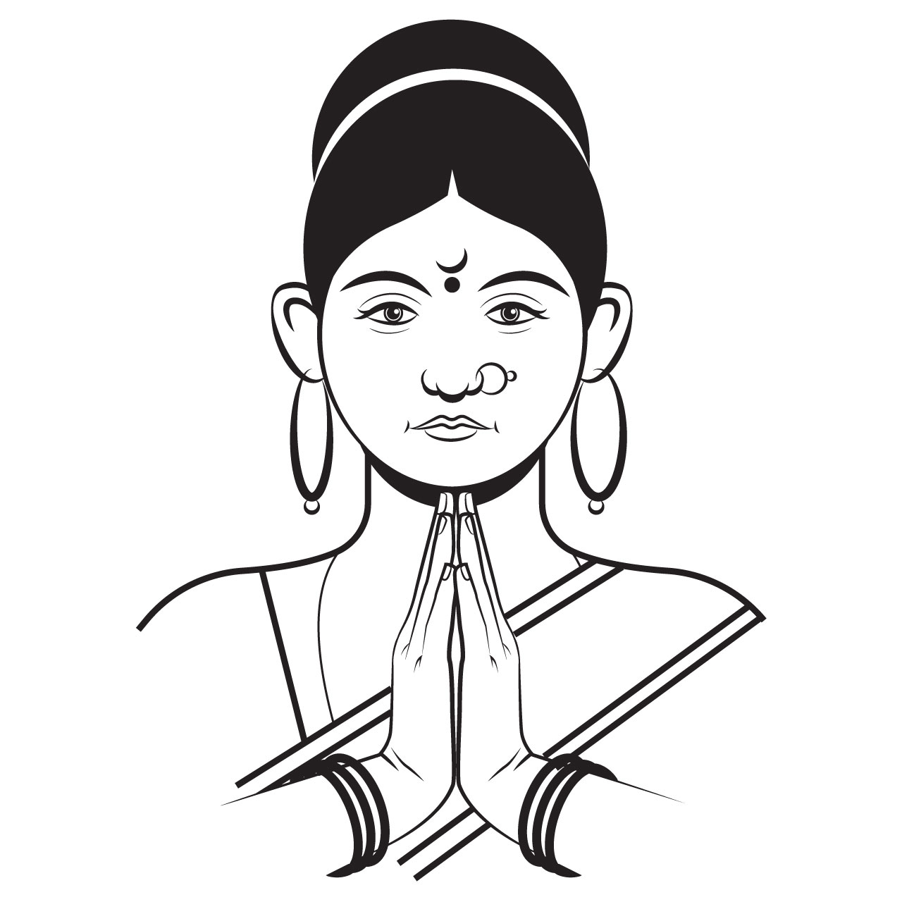 Indian clipart namaste gesture happy smiling indian girl hand drawing sketch