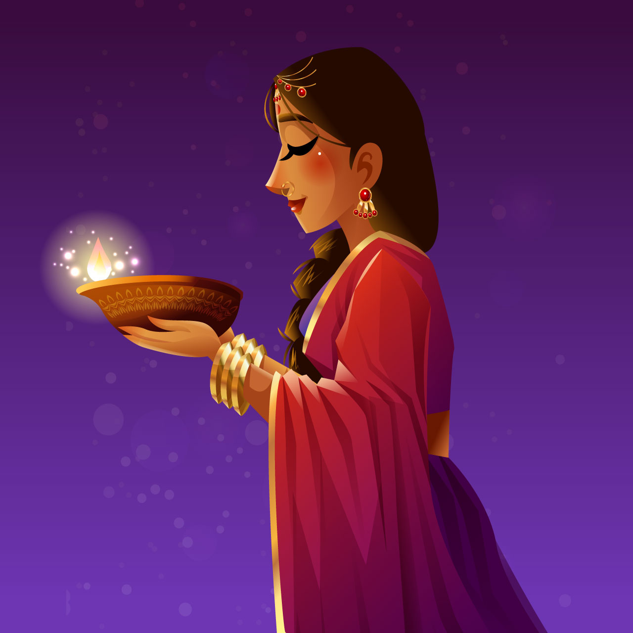 Indian woman celebrating diwali festival cartoon illustration image