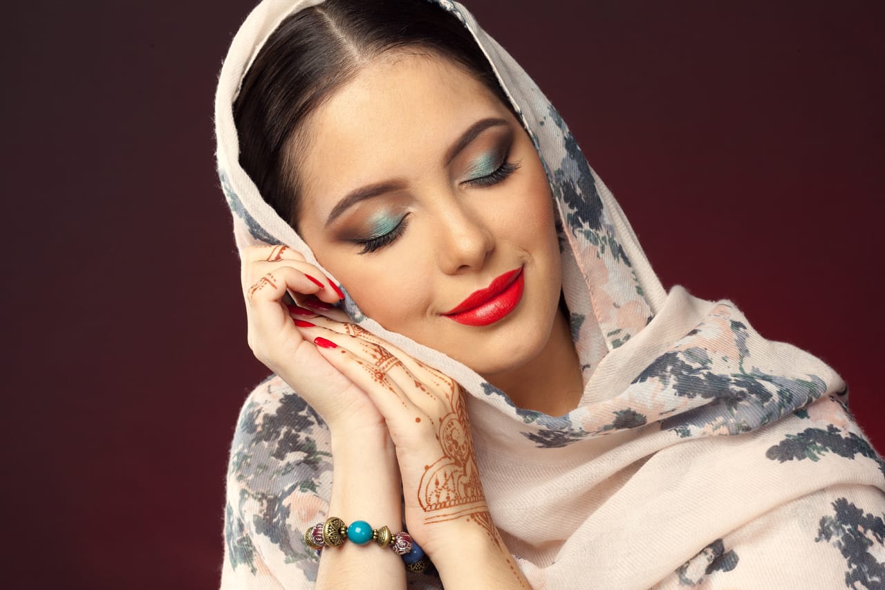 Related image beautiful woman oriental style with mehendi dark background