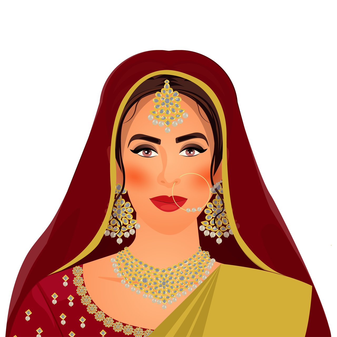 Beautiful indian bride portrait cartoon illustration image transparent background png