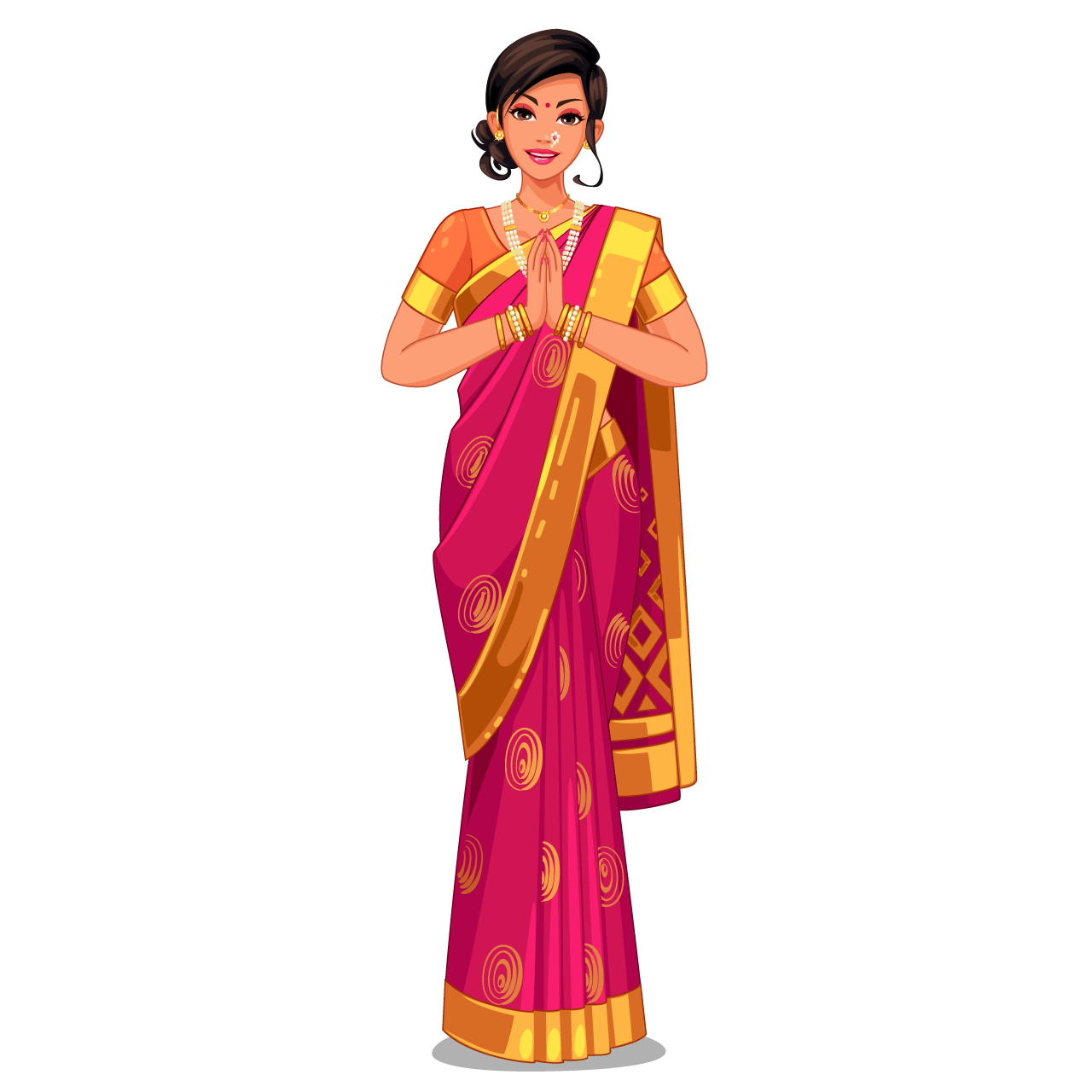 Illustration indian woman with traditional outfit transparent background png