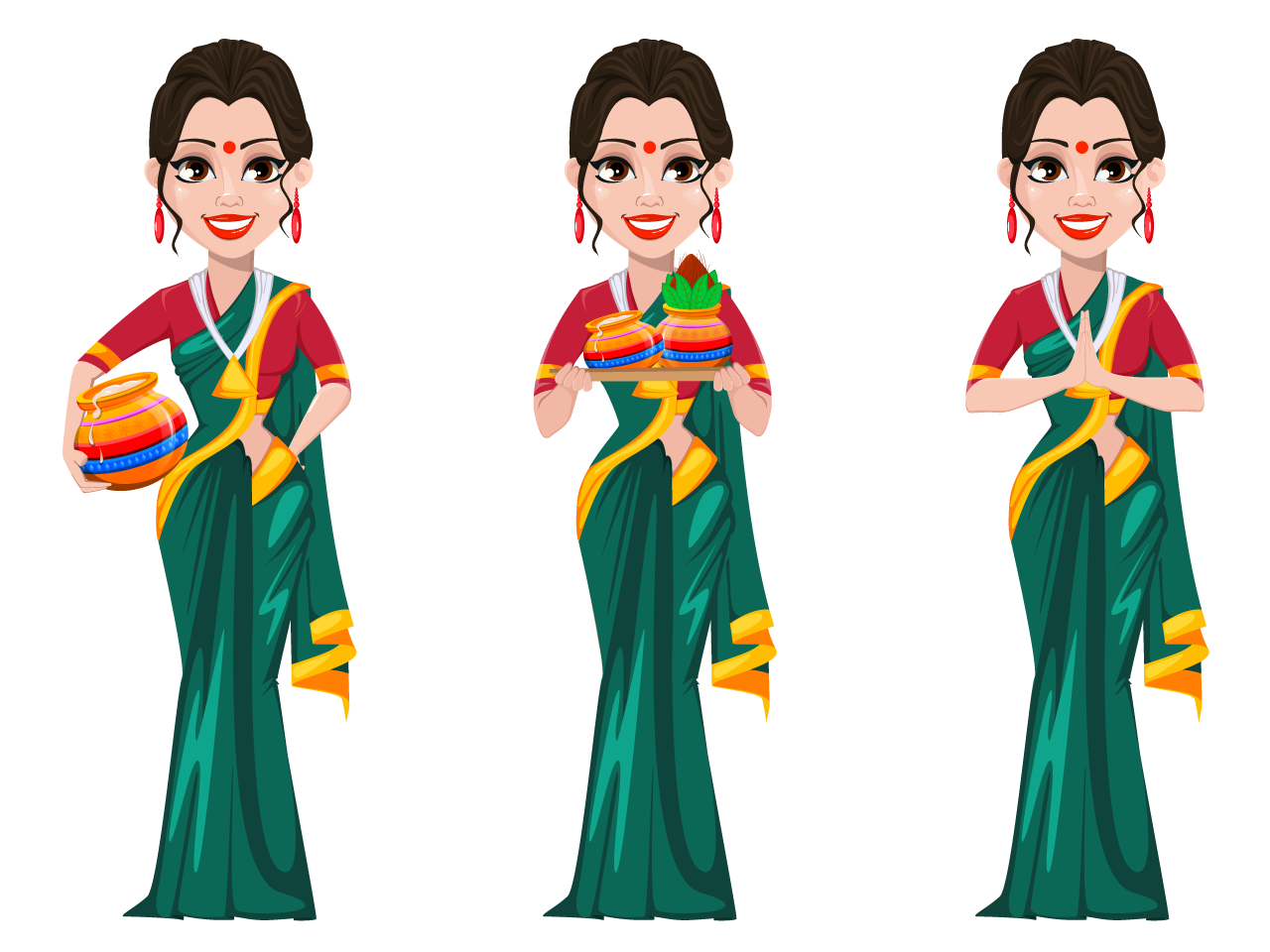 Indian bride traditional clothes set cartoon illustration image