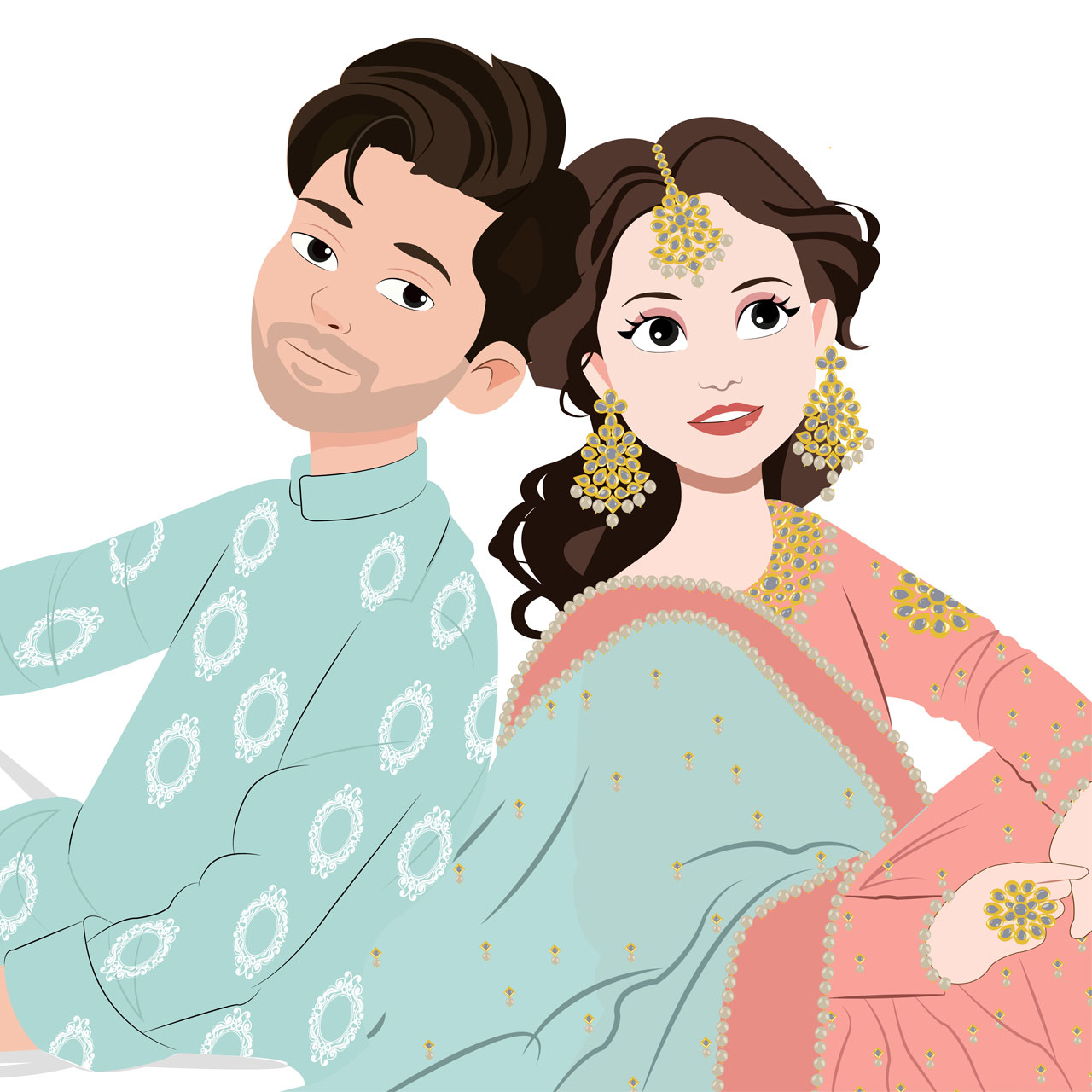 Indian wedding clipart cute indian couple cartoon traditional dress posing wedding