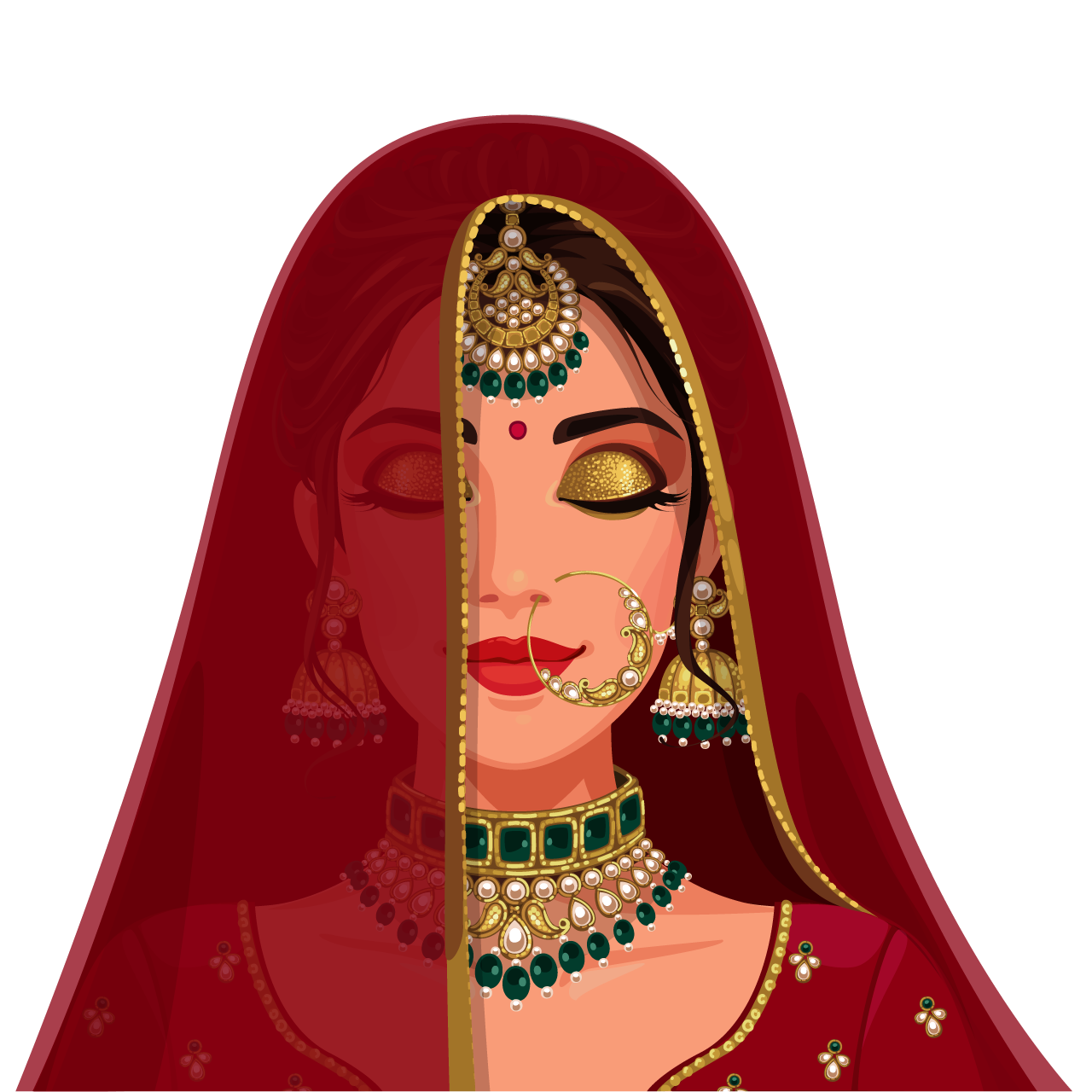 Indian wedding clipart portrait beautiful indian bride face with closed eyes hand drawing sketch