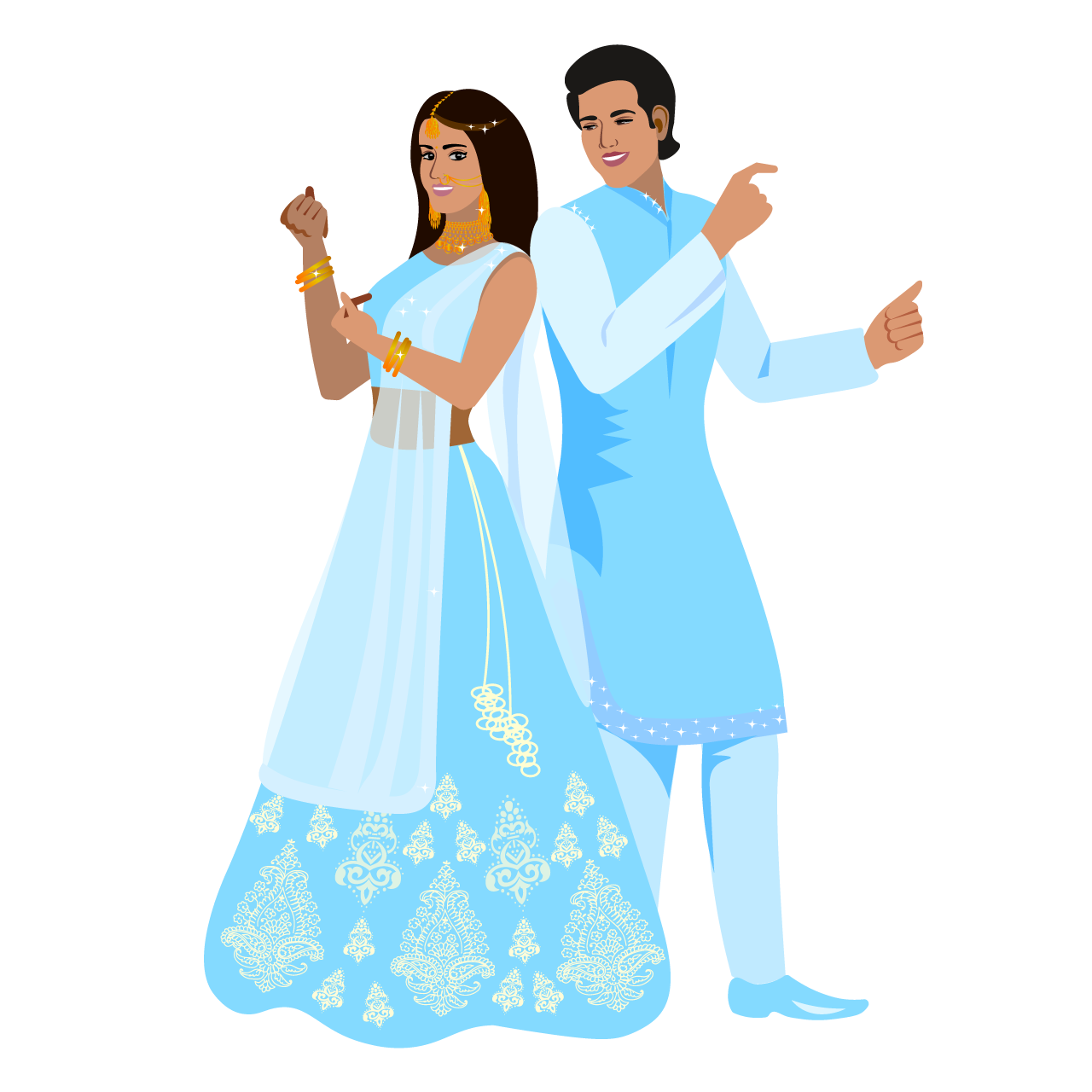 Indian wedding couple traditional cartoon illustration image hand drawing sketch