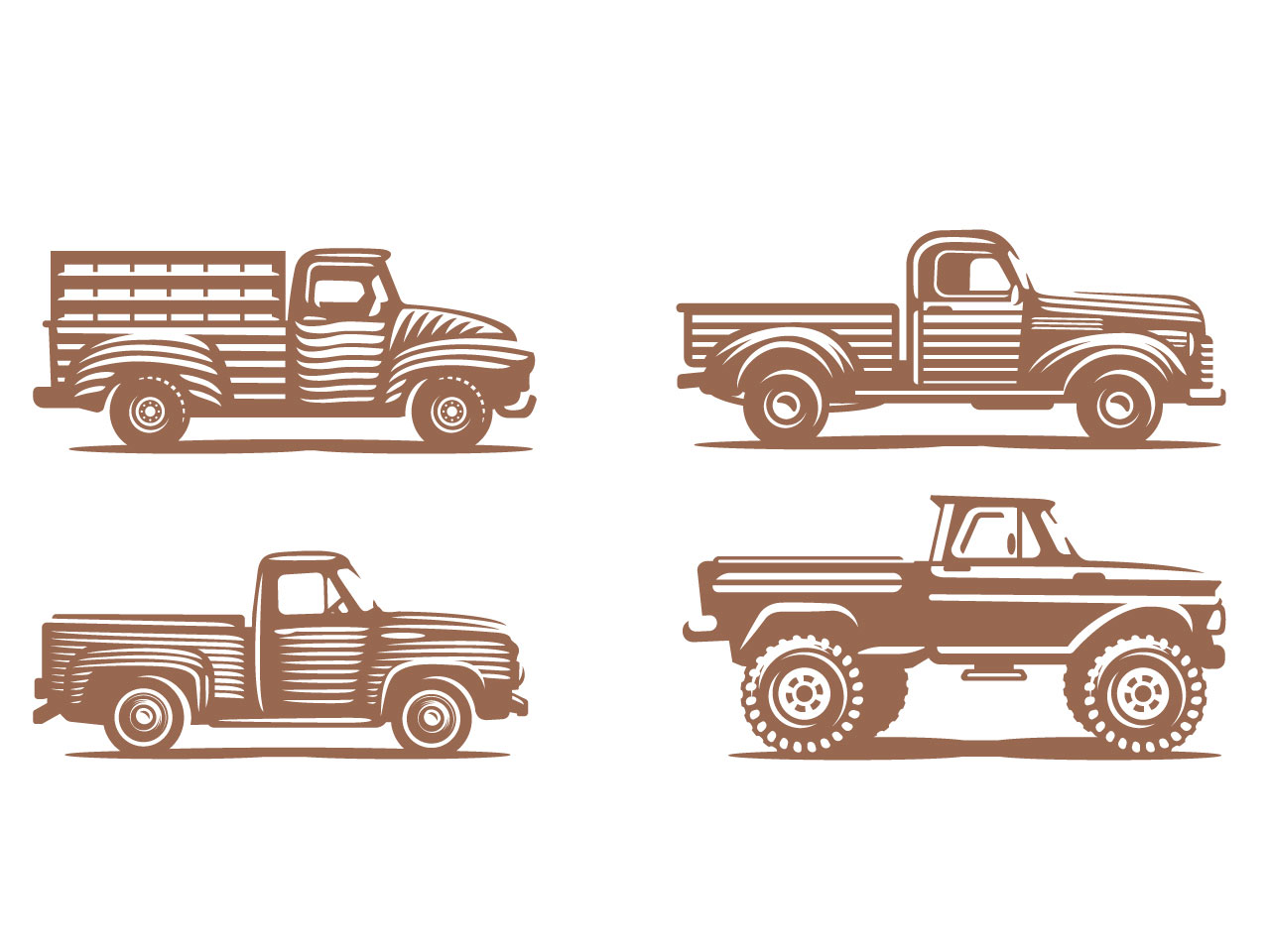 Farm trucks retro illustration set hand drawing sketch