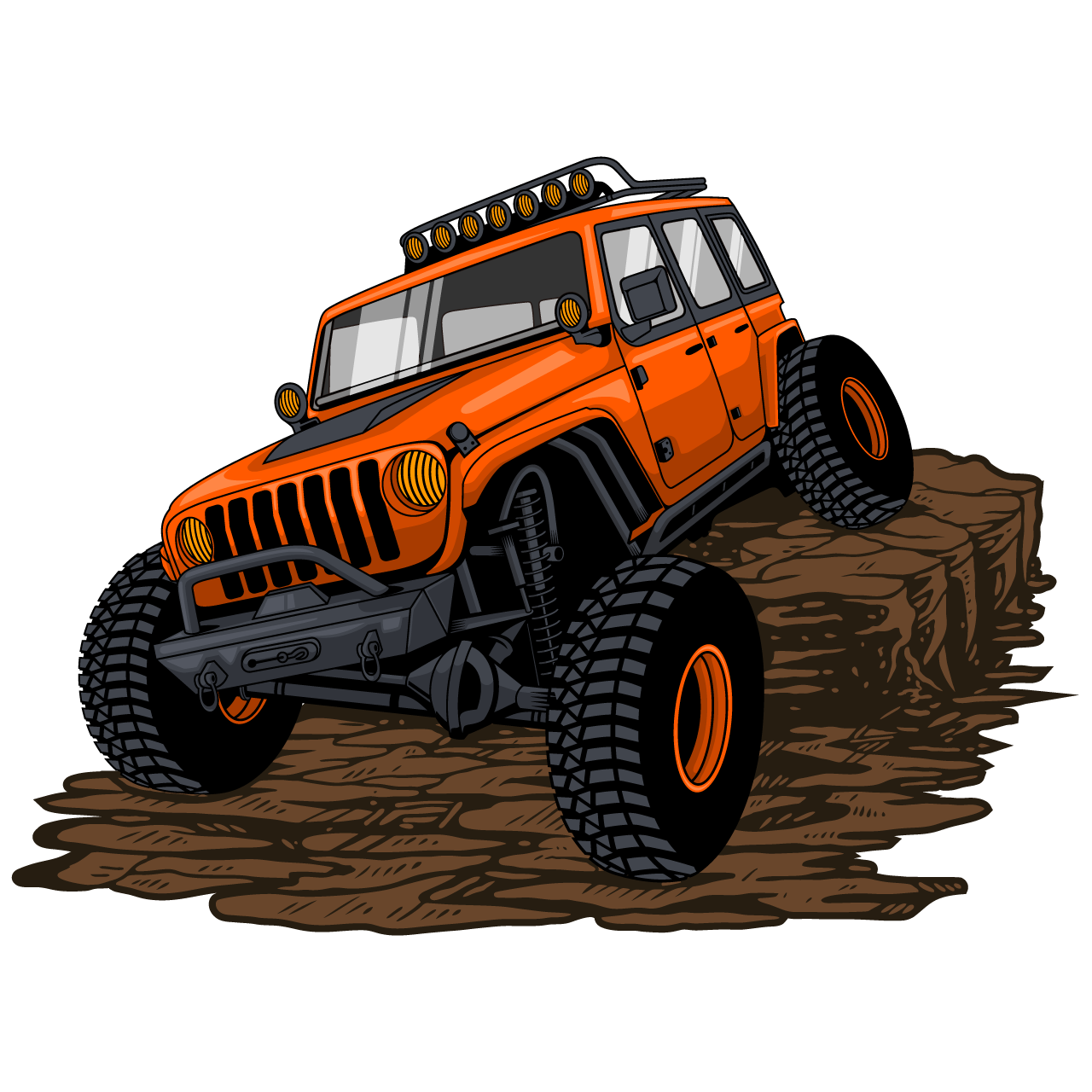 Illustration offroad vehicle rocky mountains transparent background image