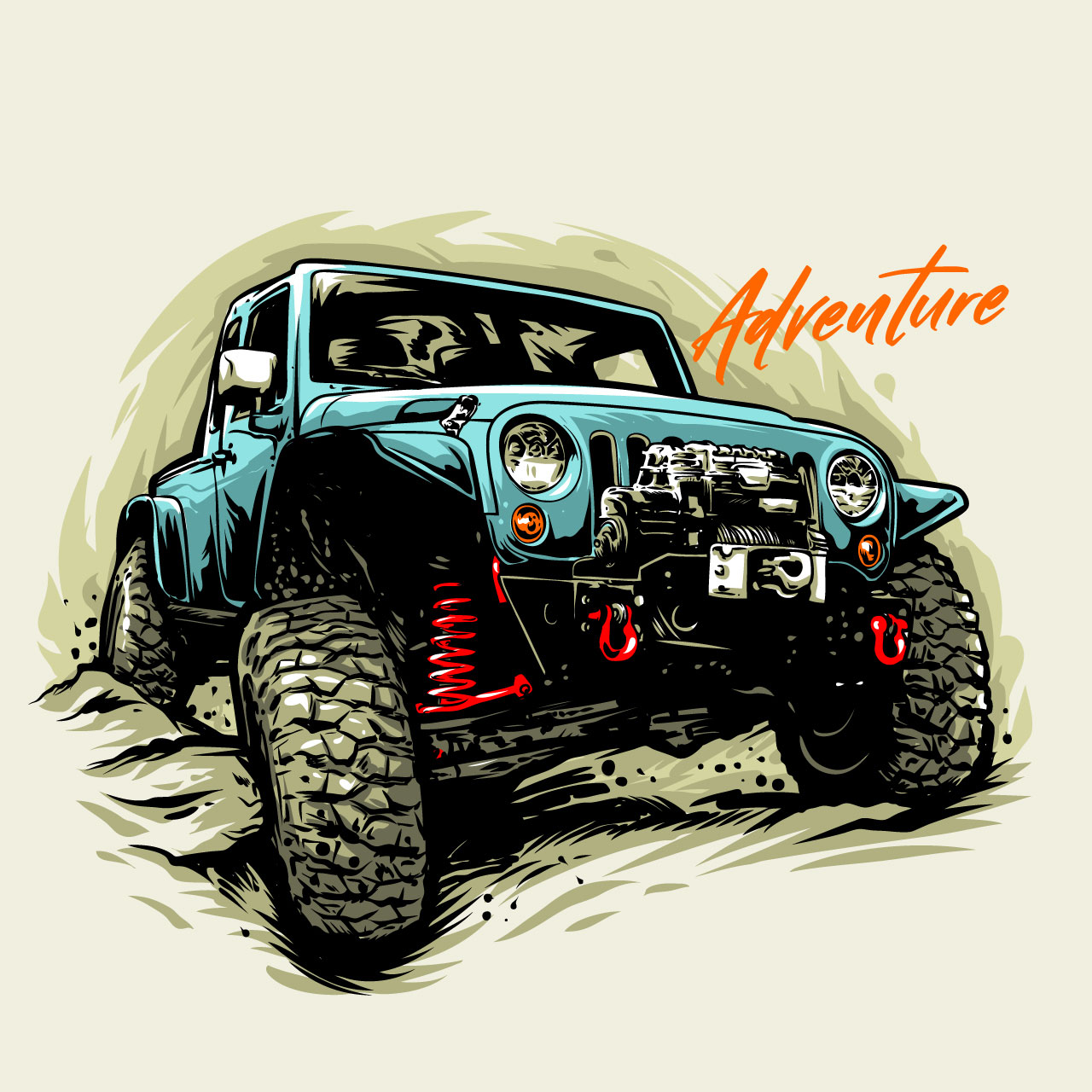 Offroad adventure car graphic hand drawing sketch
