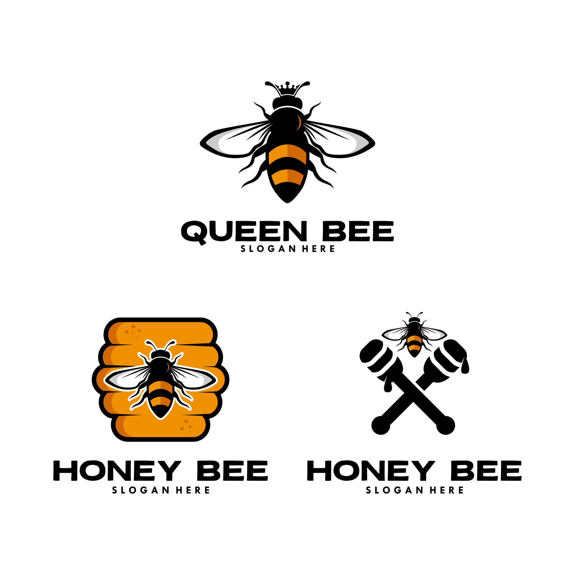 Set queen bee honey bee logo design