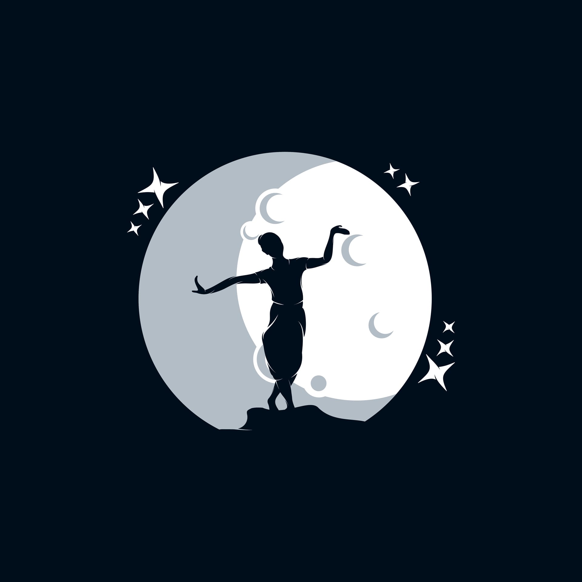 Silhouette girl dancing moon logo