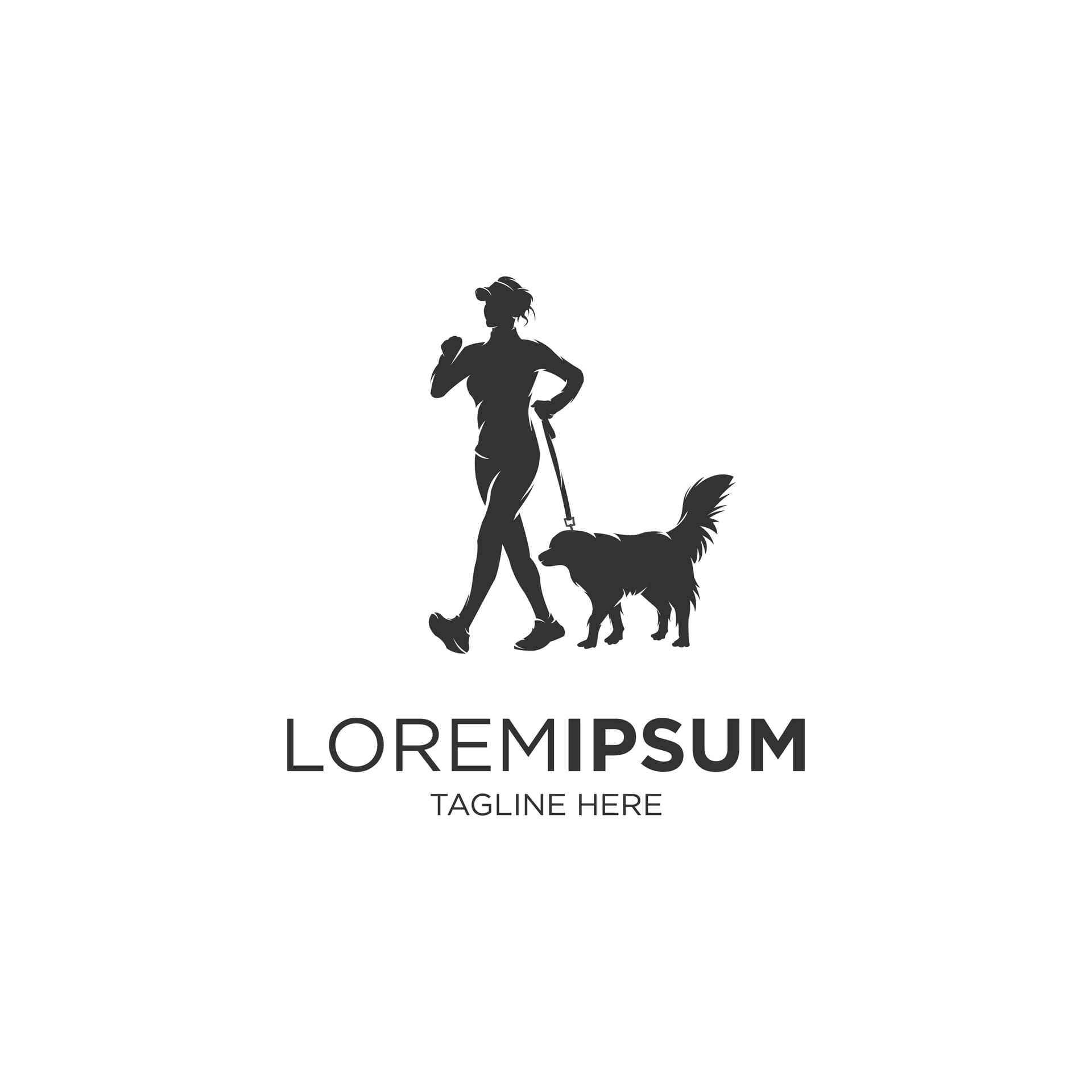 Woman running with dog silhouette logo