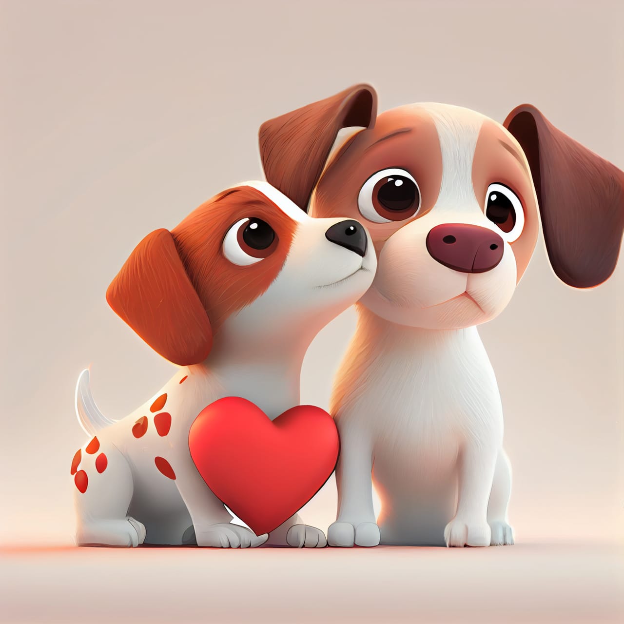 Cute dogs couple love with hearts 3d illustration