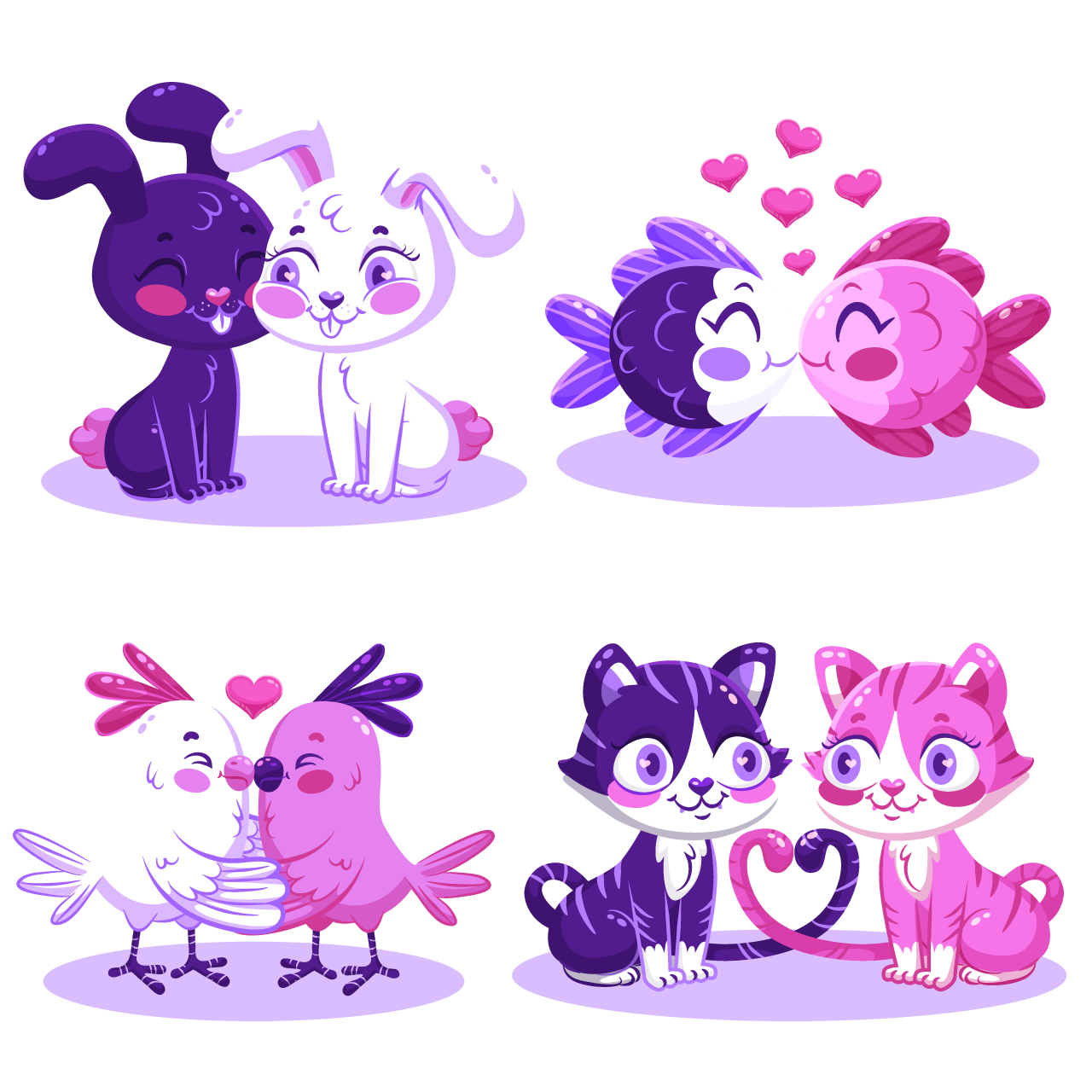 Cute valentine s day animal couples collection transparent background png