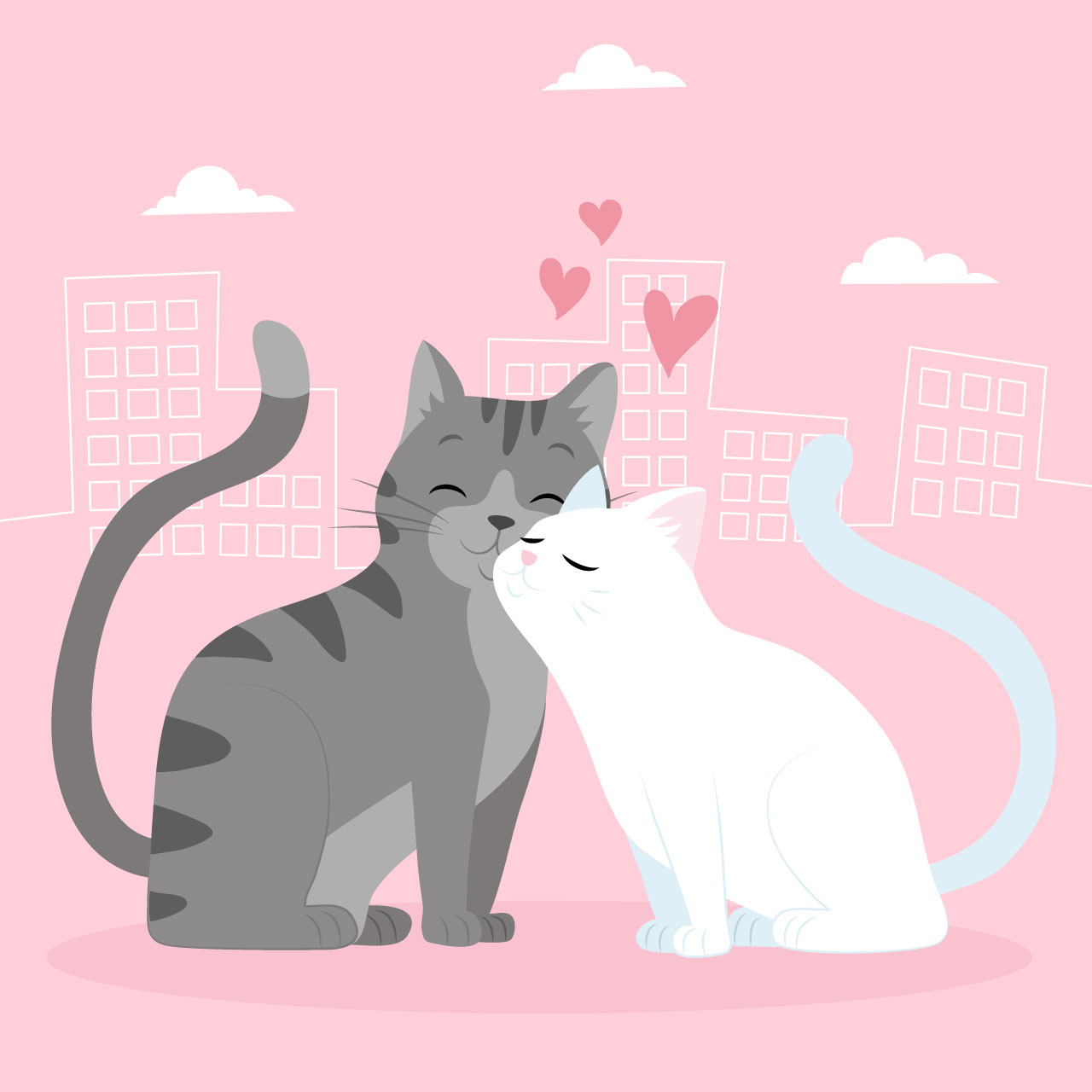 Hand drawn valentines day cartoon illustration image animal couple