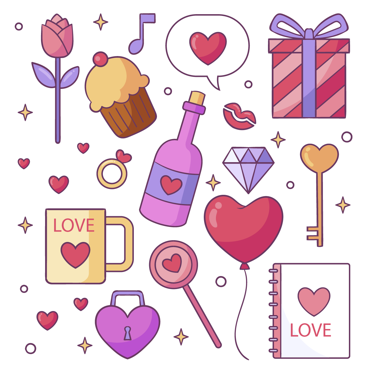 Hand drawn valentines day elements collection transparent background png