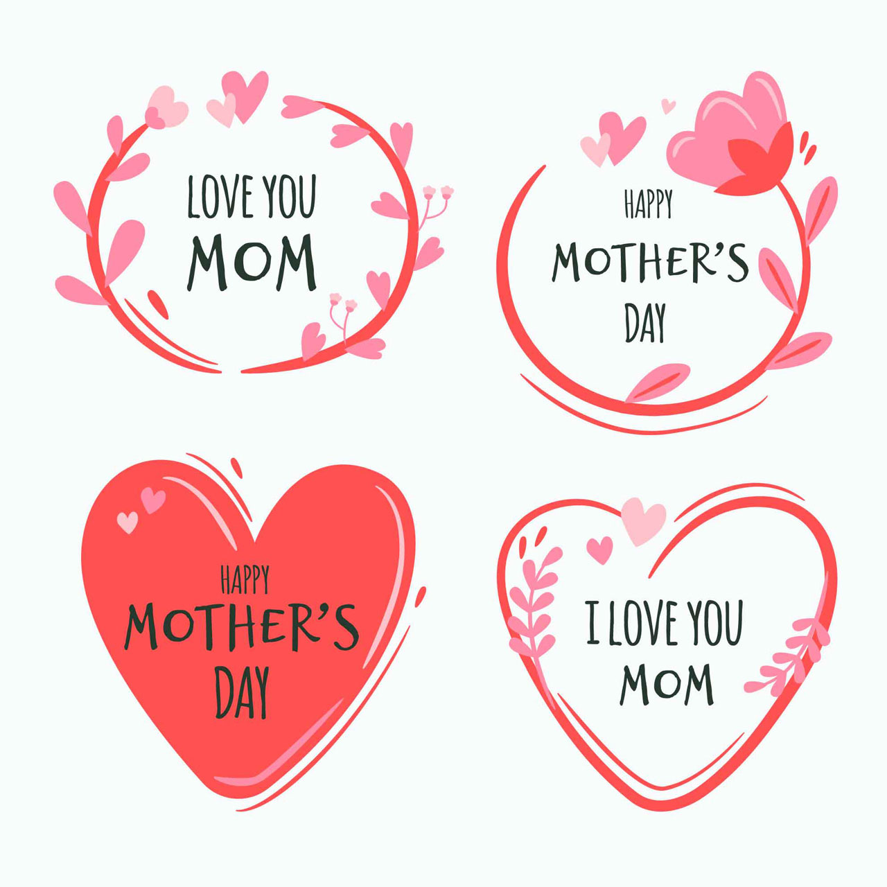 Love heart clipart mothers day label collection hand drawing sketch