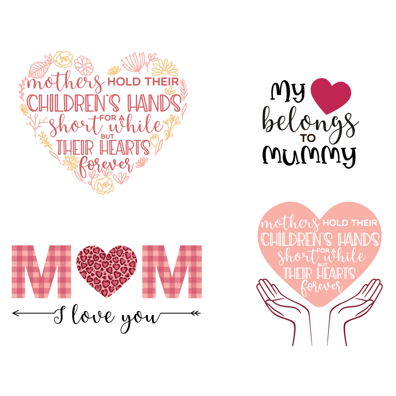 Love heart clipart mothers day set mothers day quote bundle