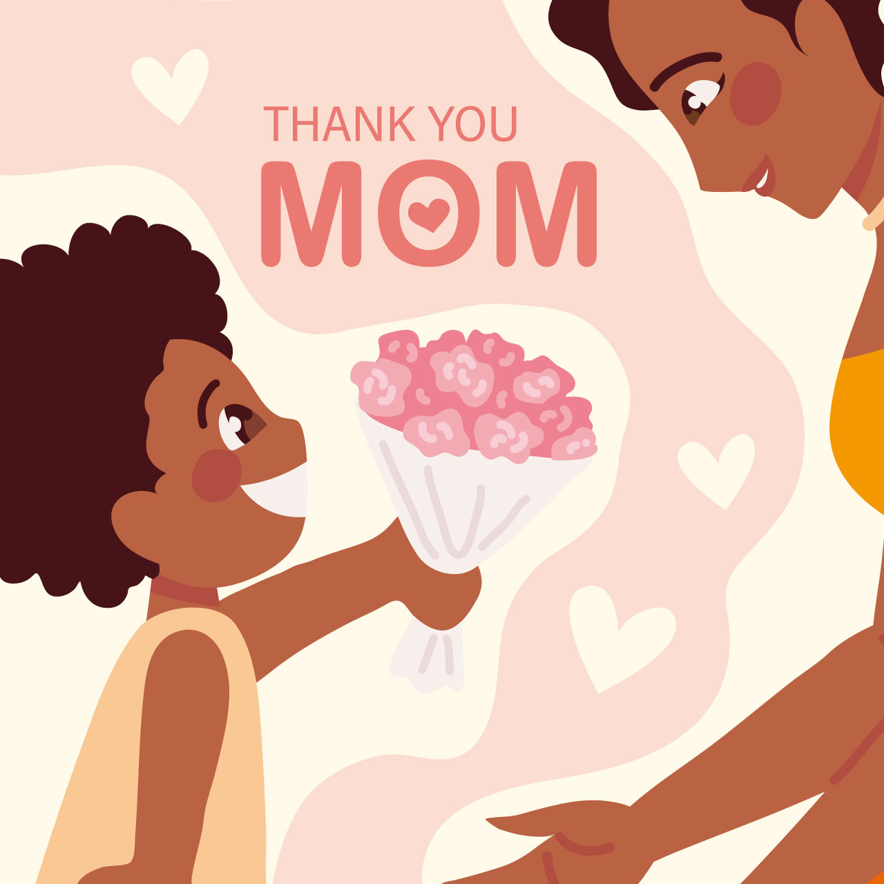 Thank you mom card mothers day cartoon illustration image hand drawing sketch