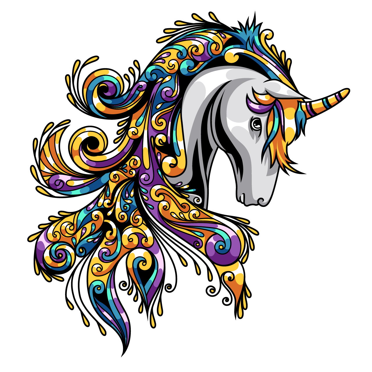Beautiful unicorn ornament illustration cartoon clipart image