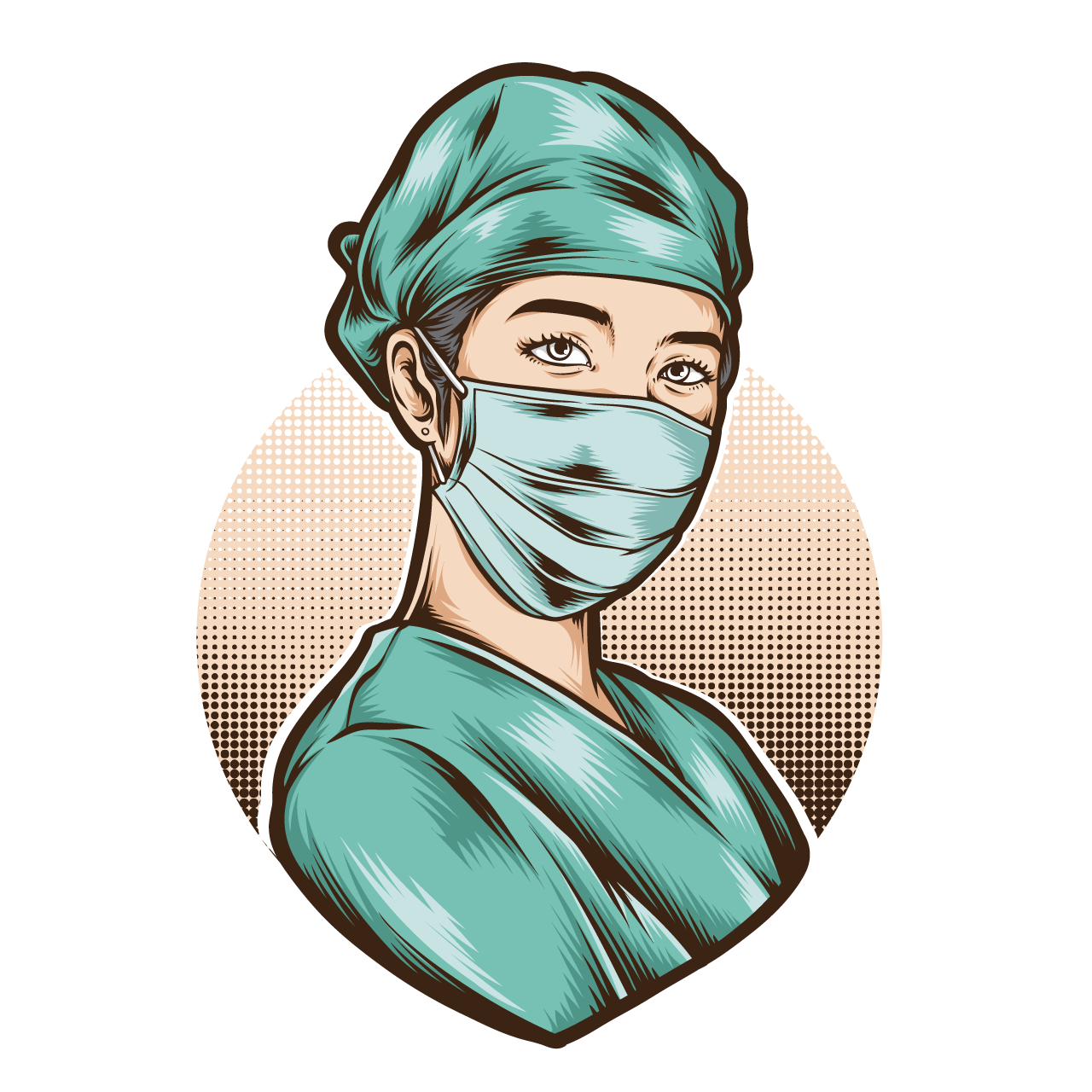 Female nurse wearing surgery mask cartoon illustration image hand drawing sketch