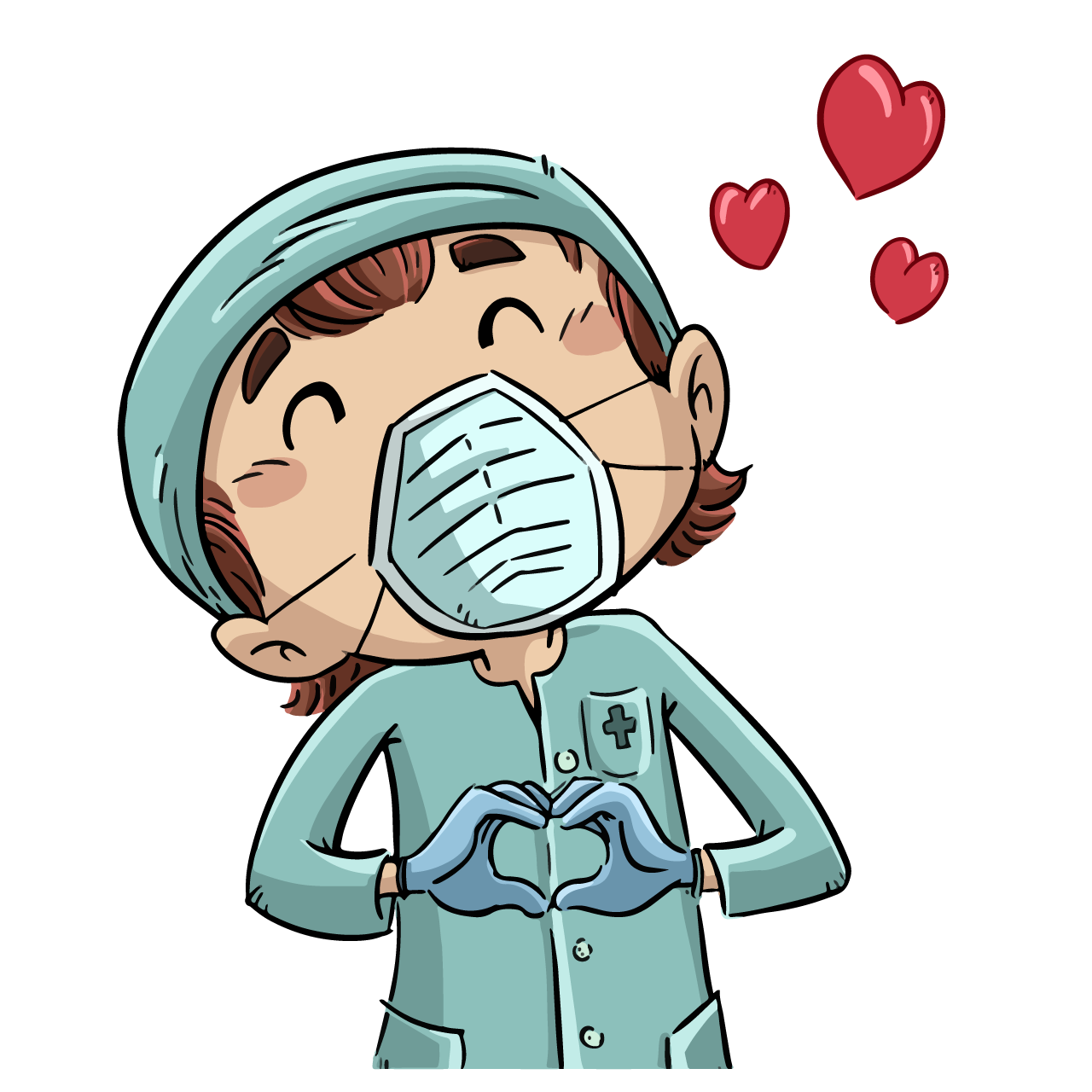 Nurse making heart with her hands cartoon illustration image