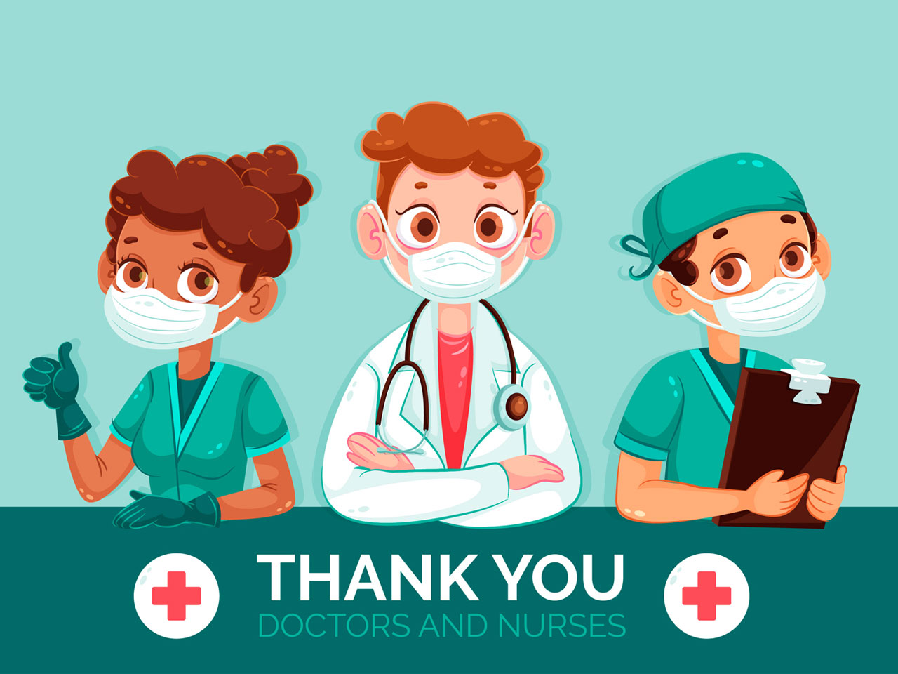 Thank you doctors nurses cartoon illustration image hand drawing sketch