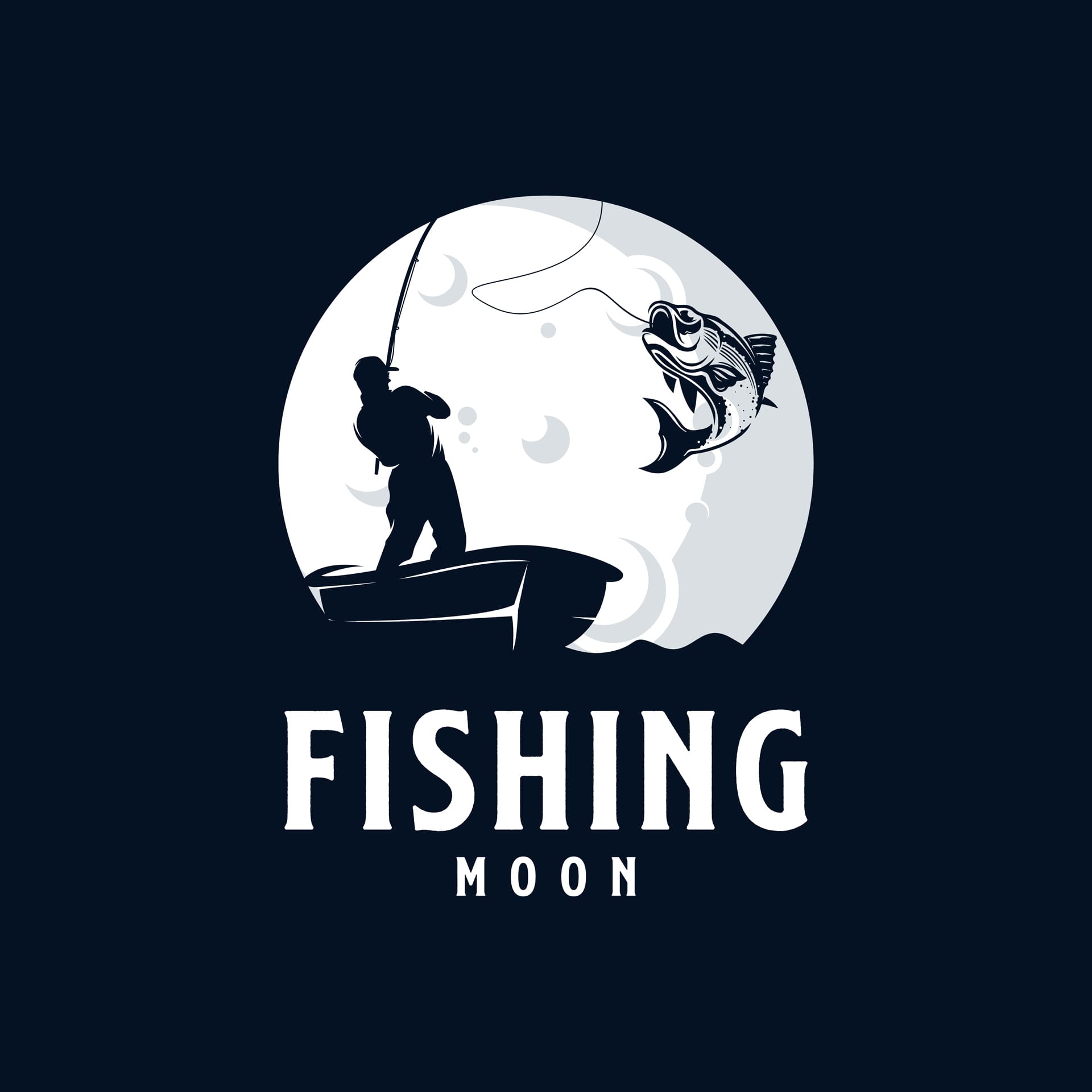 Angler fishing silhouette logo moon logo design template