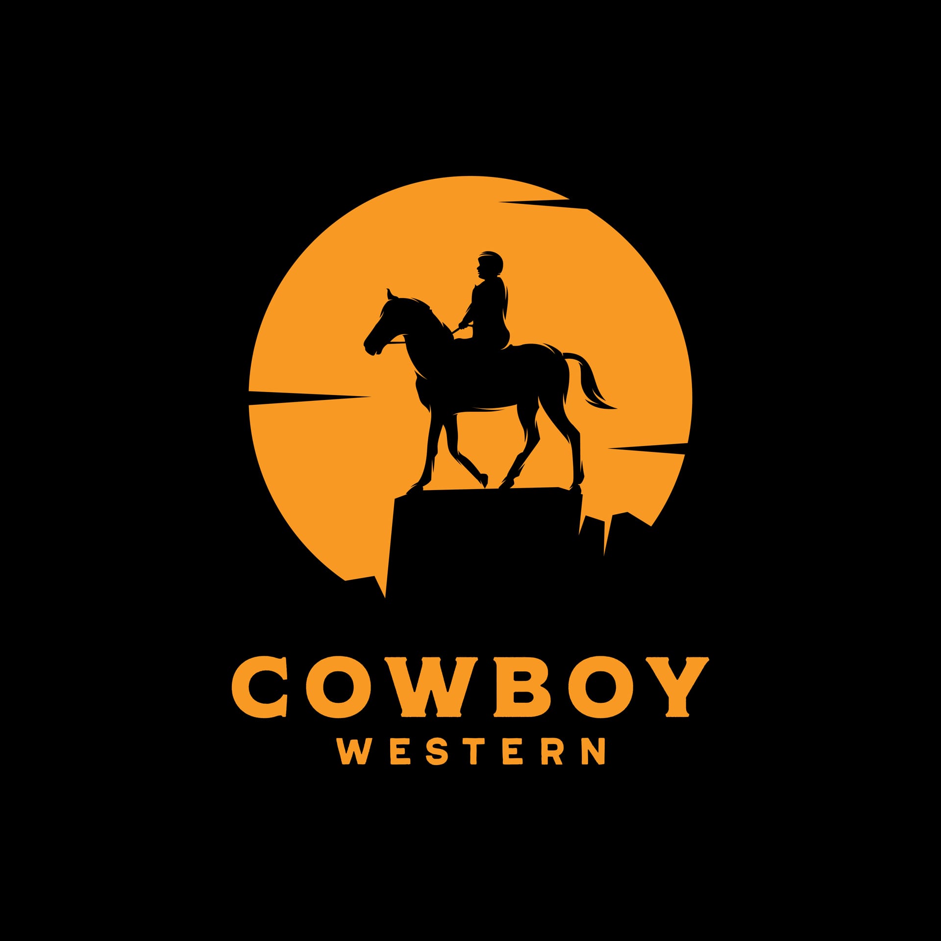 Cowboy riding horse silhouette night logo image