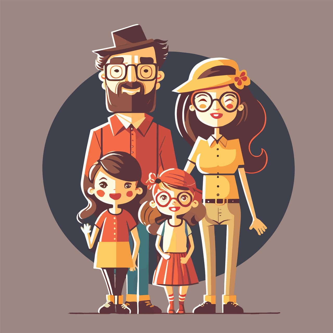 Happy family portrait hand drawing sketch cartoon image