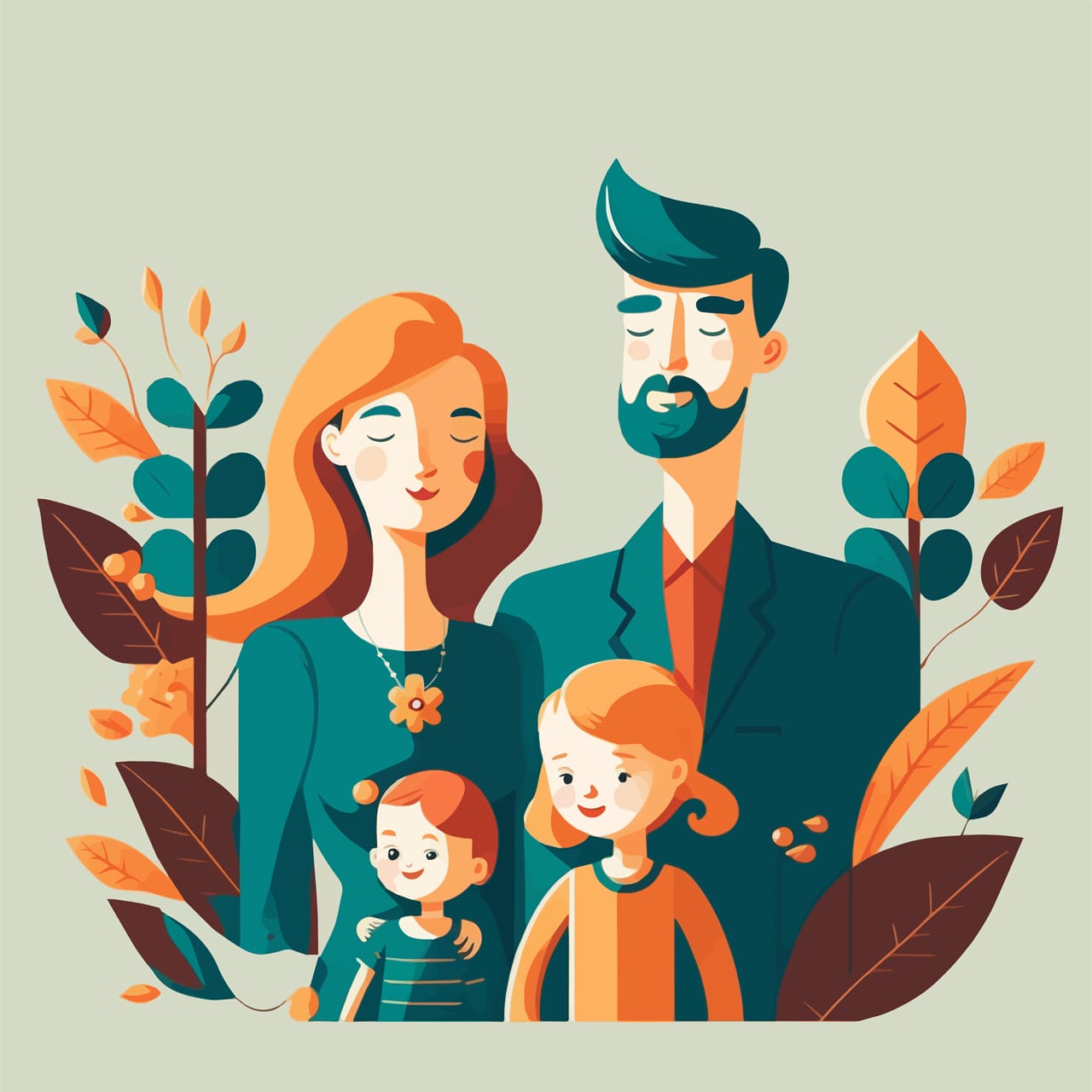 Happy family portrait with kids and parent